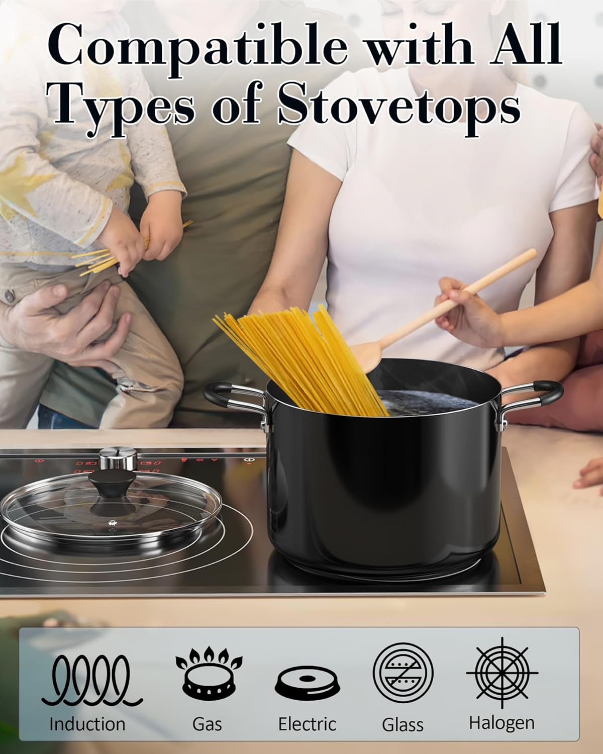 Compact Nonstick Stockpot with Glass Lid Black