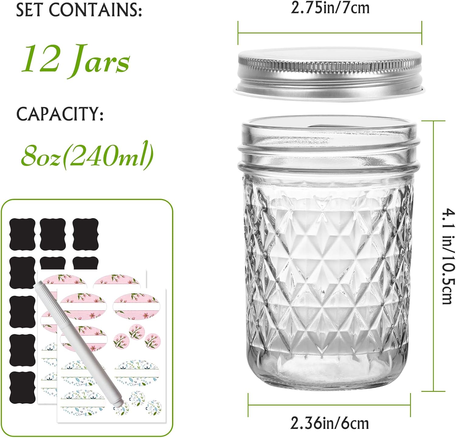 Keketin 8 oz Mason Jars with Silver lids Preserve Kids Meals