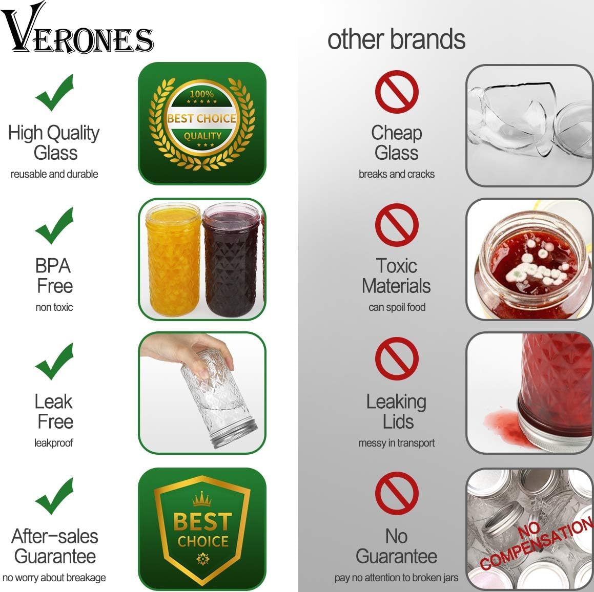 Verones Mason Jars 12 OZ - 15 Pack