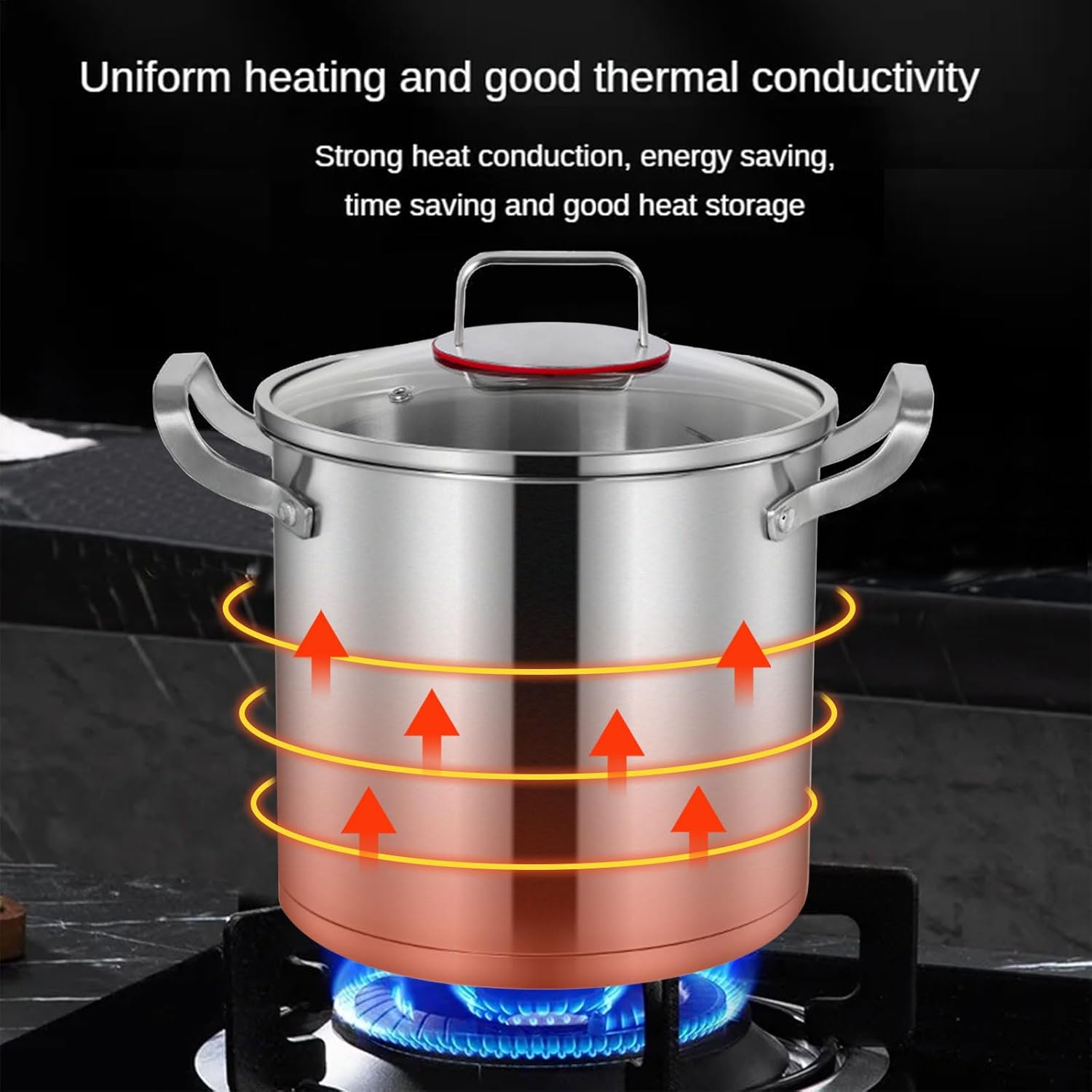 AIZYR 20cm Stainless Steel Stock Pot for Induction and Gas Stoves