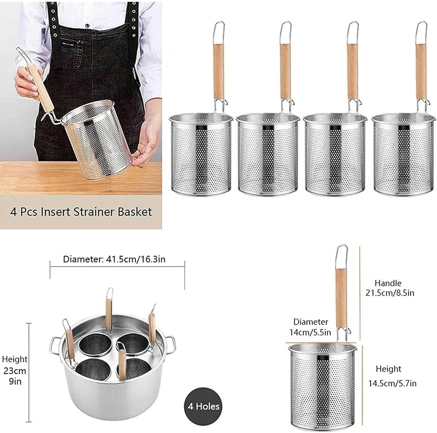 BTURYT Stainless Steel Pasta Cooker Set with Strainer Basket