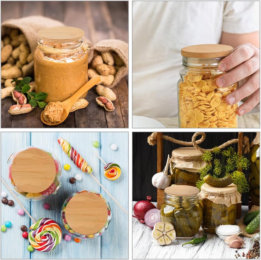 Amosfun 10pack Bamboo Mason Jar Lids with Silicone Sealing Rings
