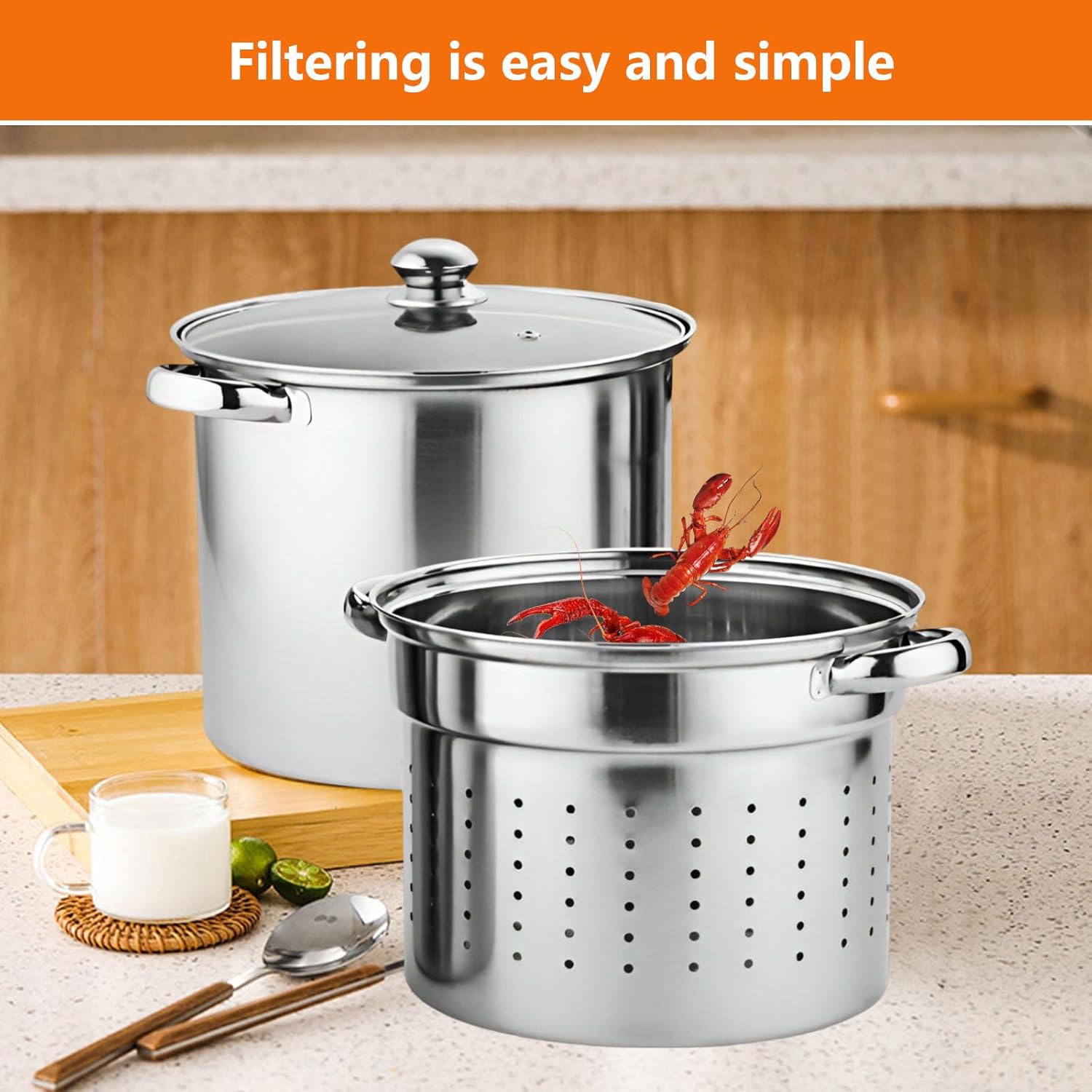 Stainless Steel Stock Pot with Lid and Basket
