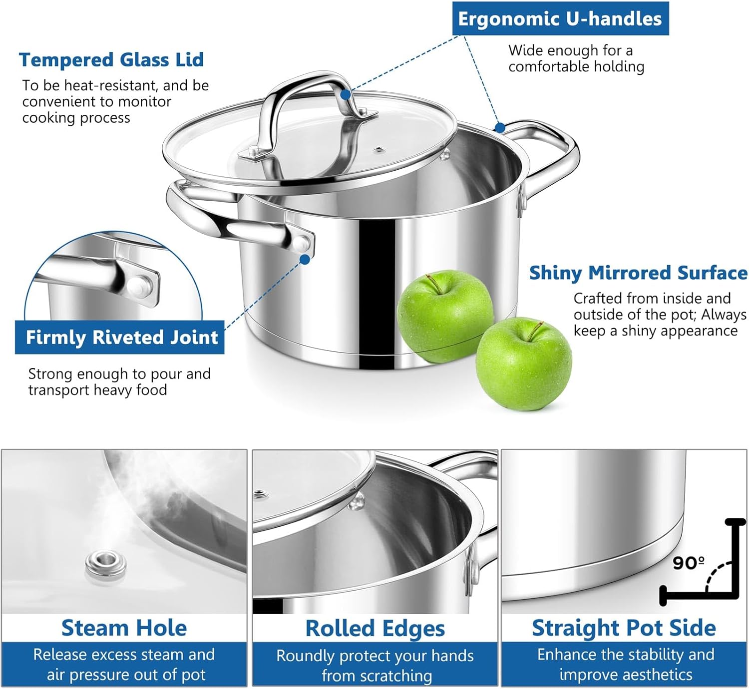 Stainless Steel Stock Pot with Lid 4qt