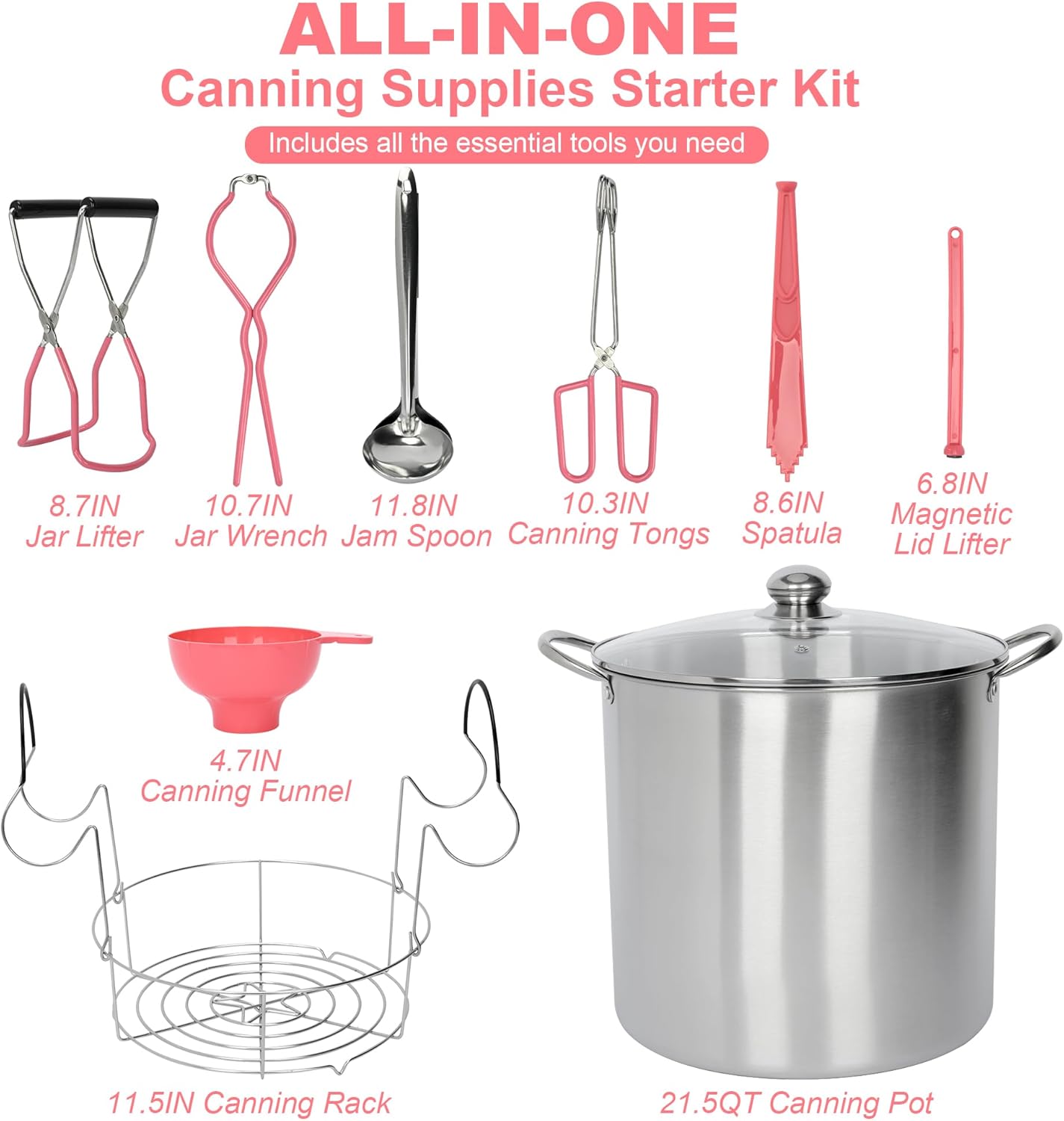 Canning pot with rack large 215 quart stainless steel pink