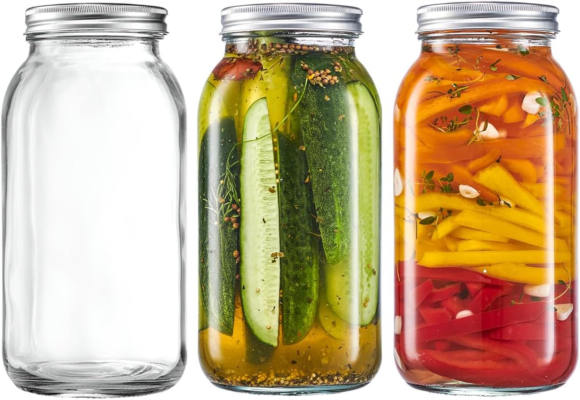 GLING 3-Pack 64 Oz Wide-Mouth Glass Mason Jars with Airtight Lids