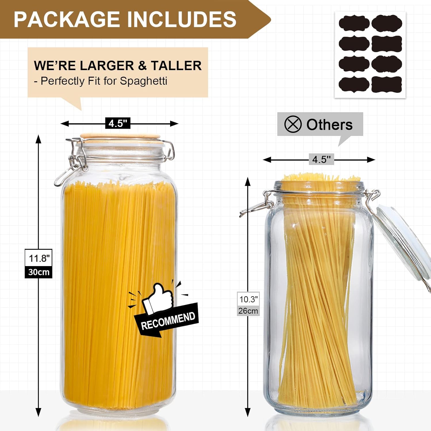 VITEVER Taller 92oz Glass Jars with Airtight Lid 3 Pack