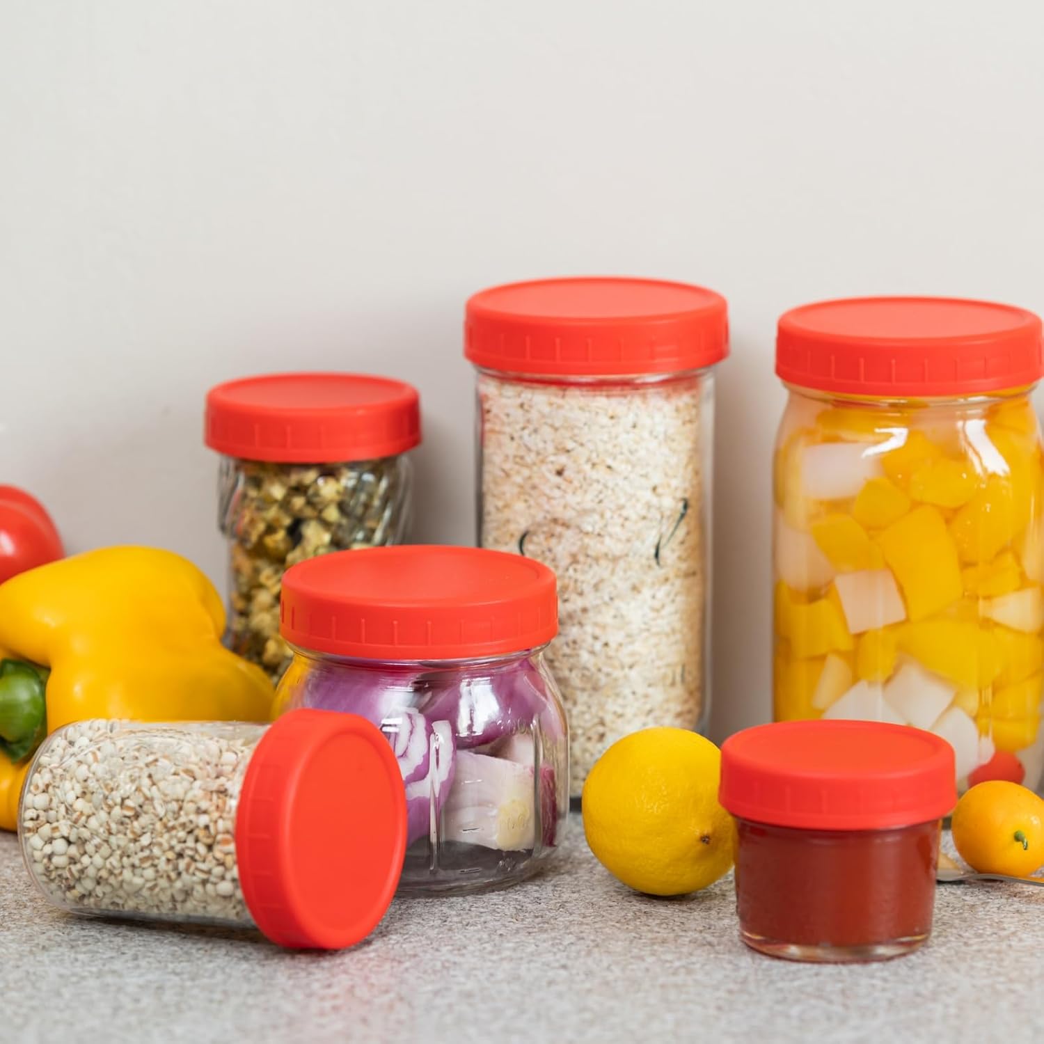 18 Red Mason Jar Lid Set with Silicone Rings