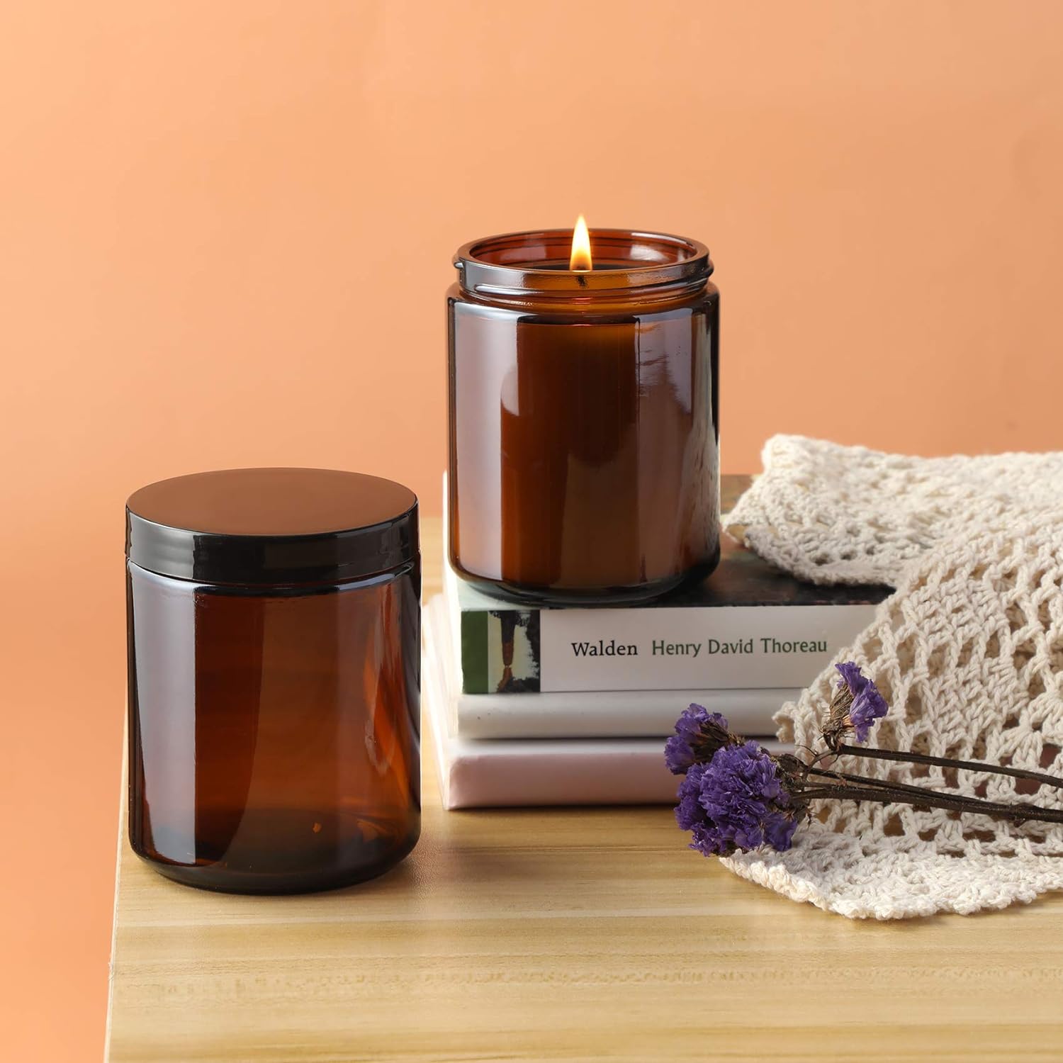 12 Pack 8 OZ Thick Glass Jars with Metal Plastic Lids