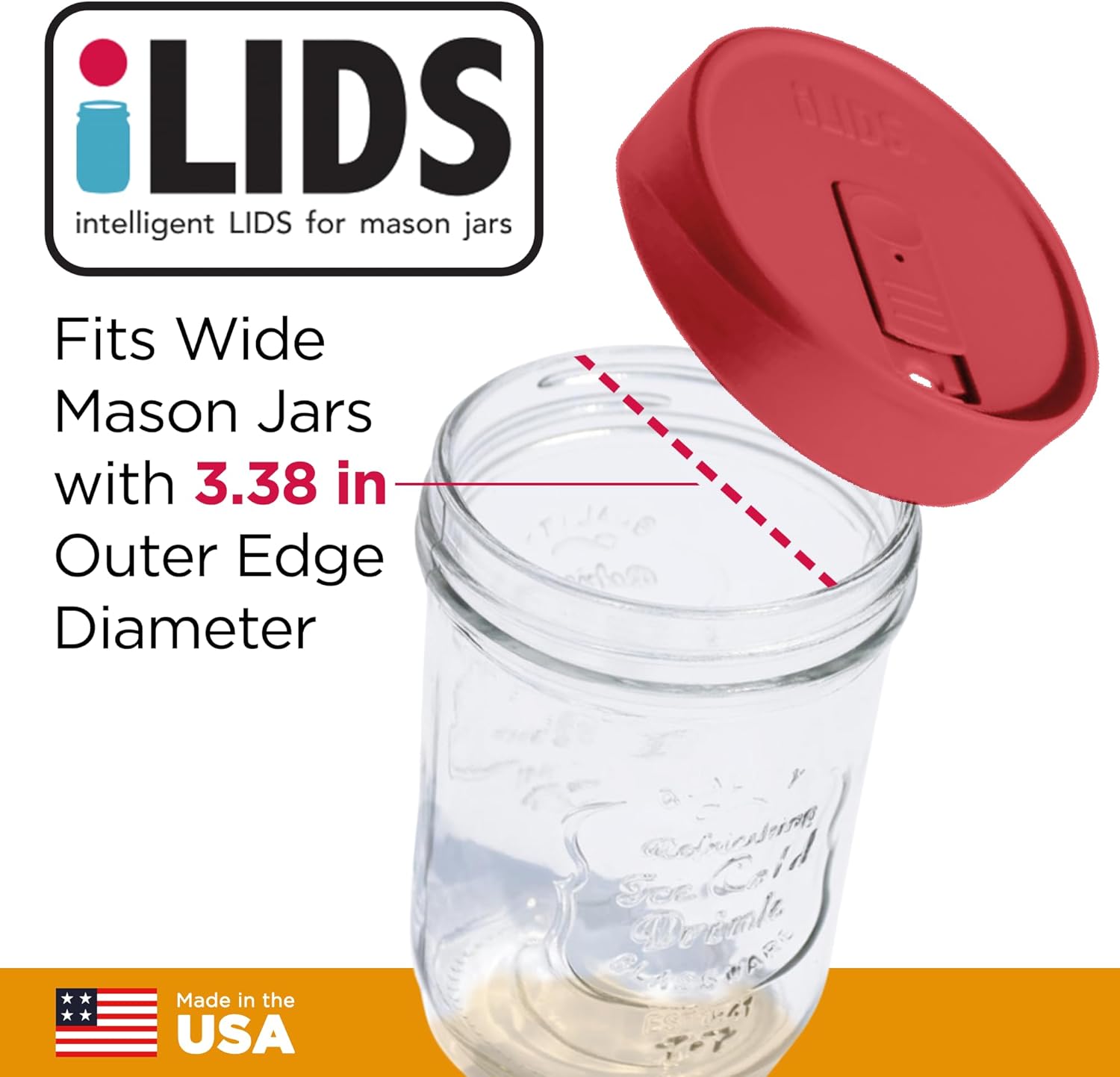 iLIDS Mason Jar Drink Lid Wide Mouth Coral 2-Pack