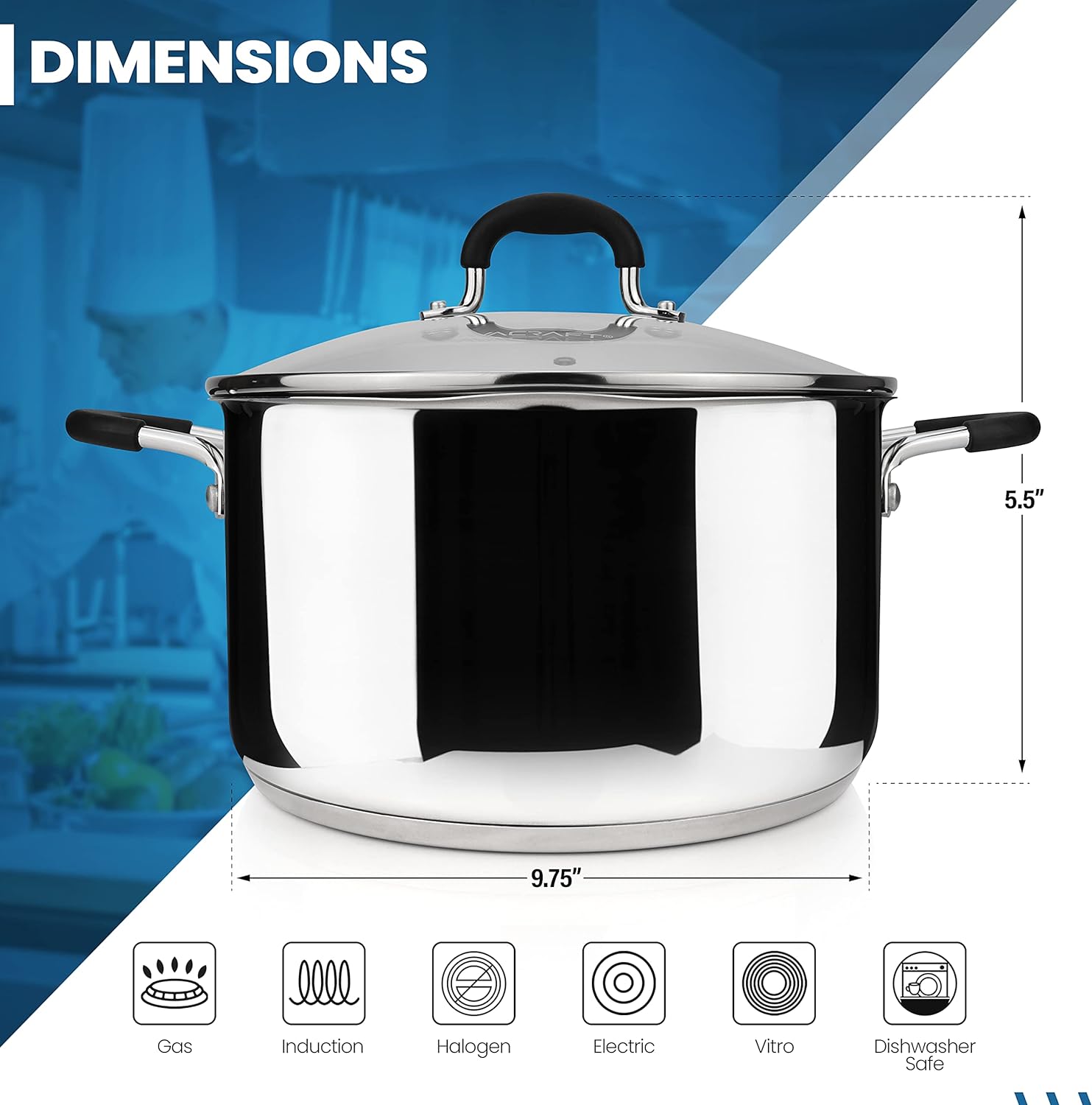 AVACRAFT 6QT Stainless Steel Stockpot with Glass Lid