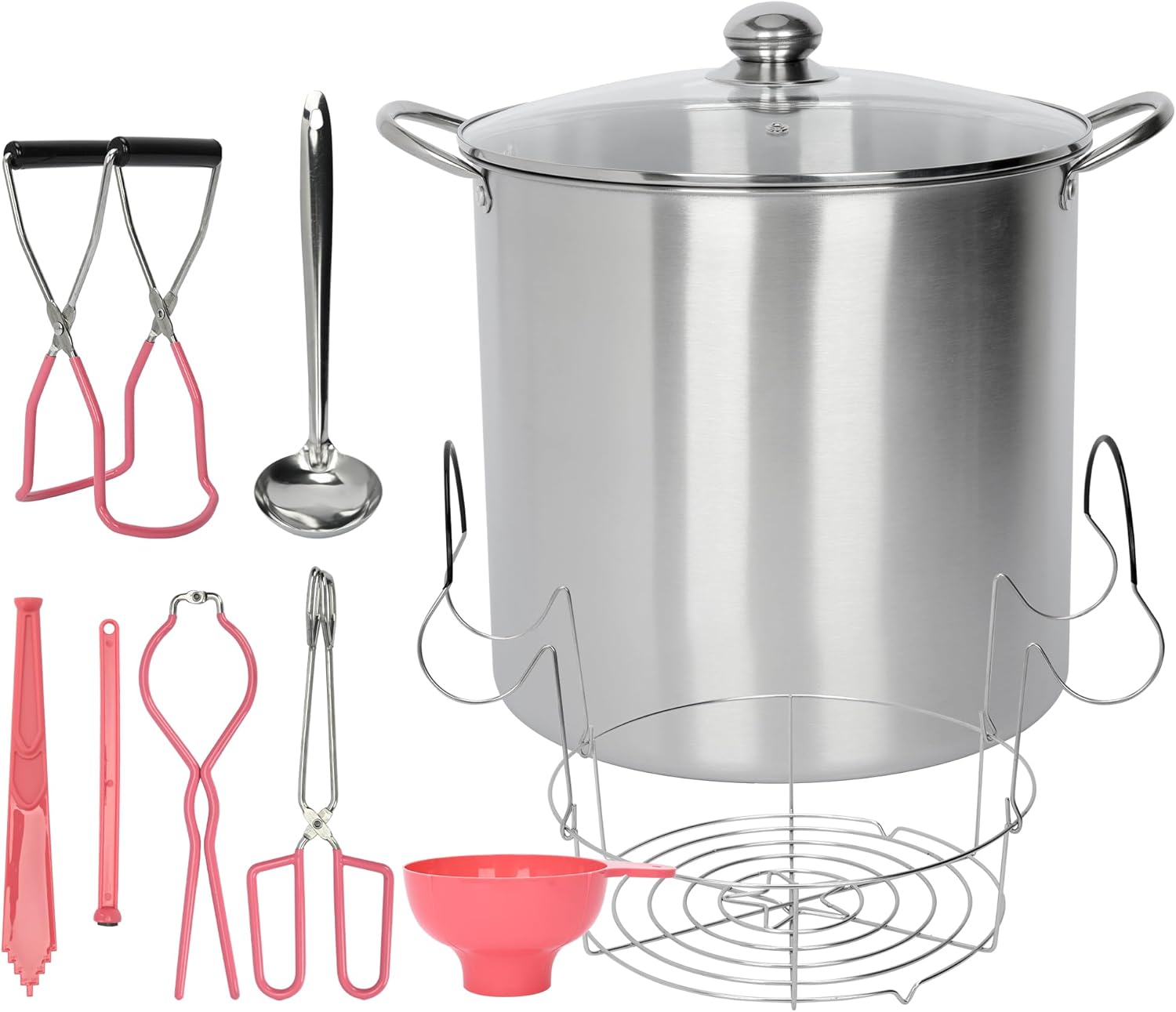 Canning pot with rack large 215 quart stainless steel pink