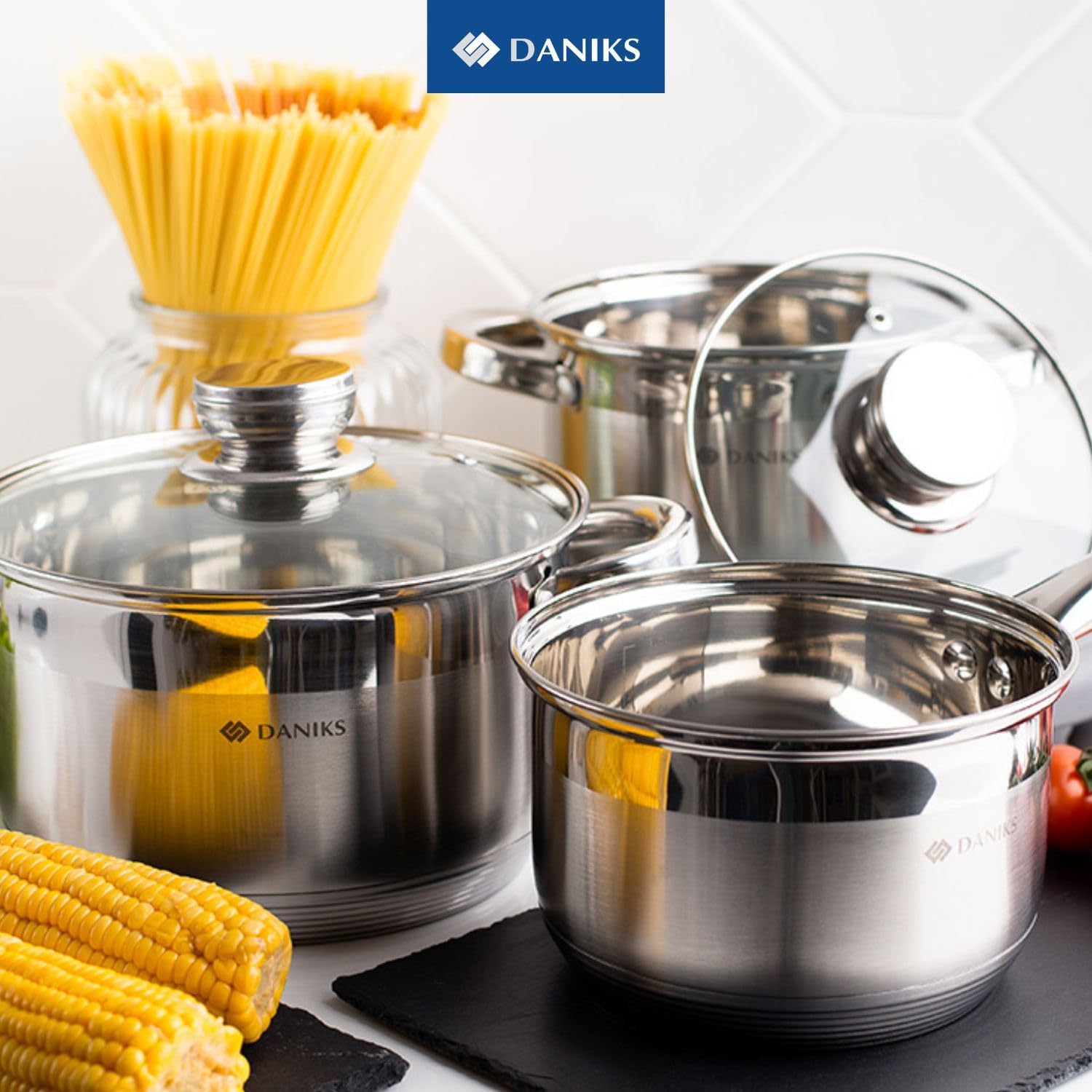 Daniks Standard stainless steel stock pot with glass lid