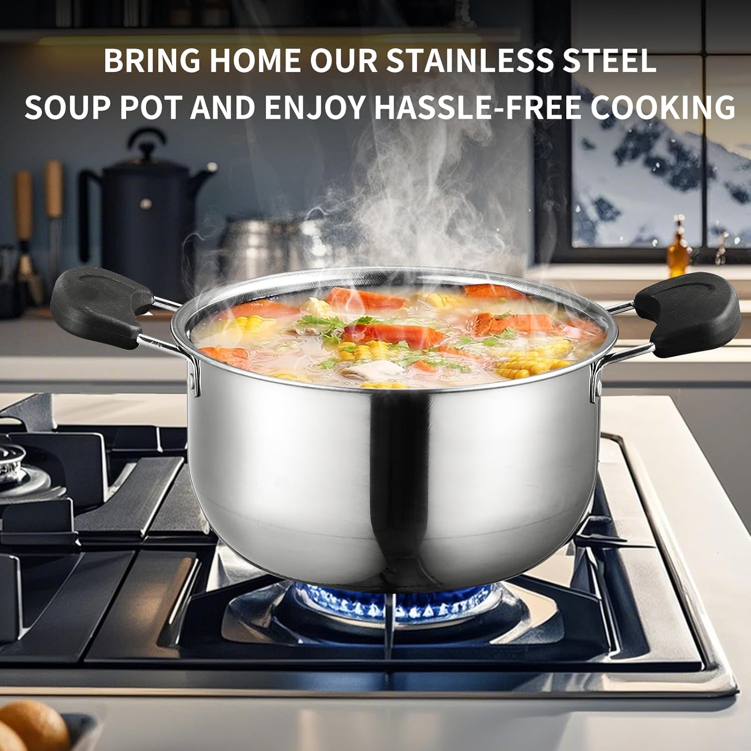6QT Stock Pot with Lid Heat-Proof Safe for Daily Use