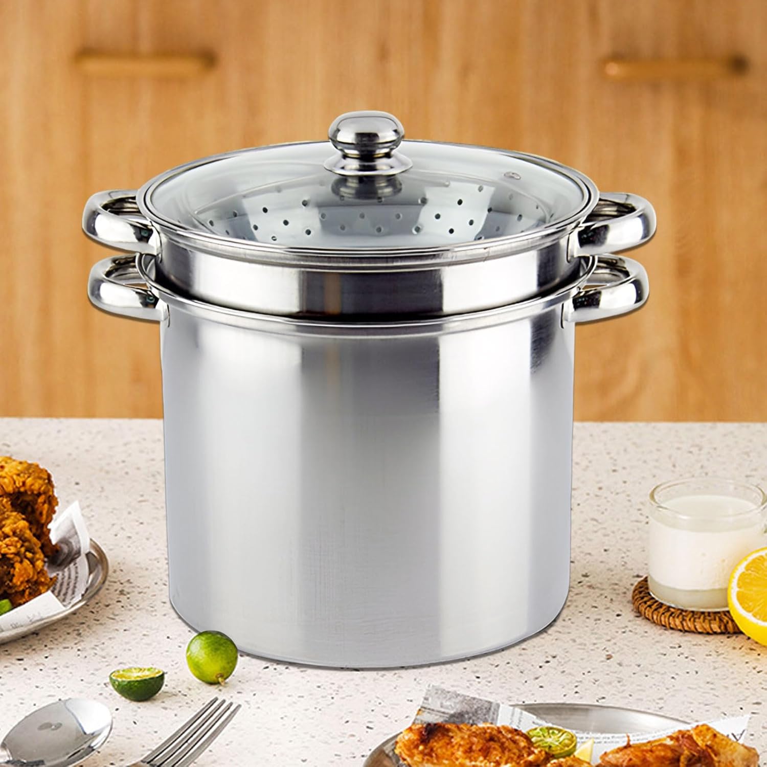 Stainless Steel Stock Pot with Lid and Basket