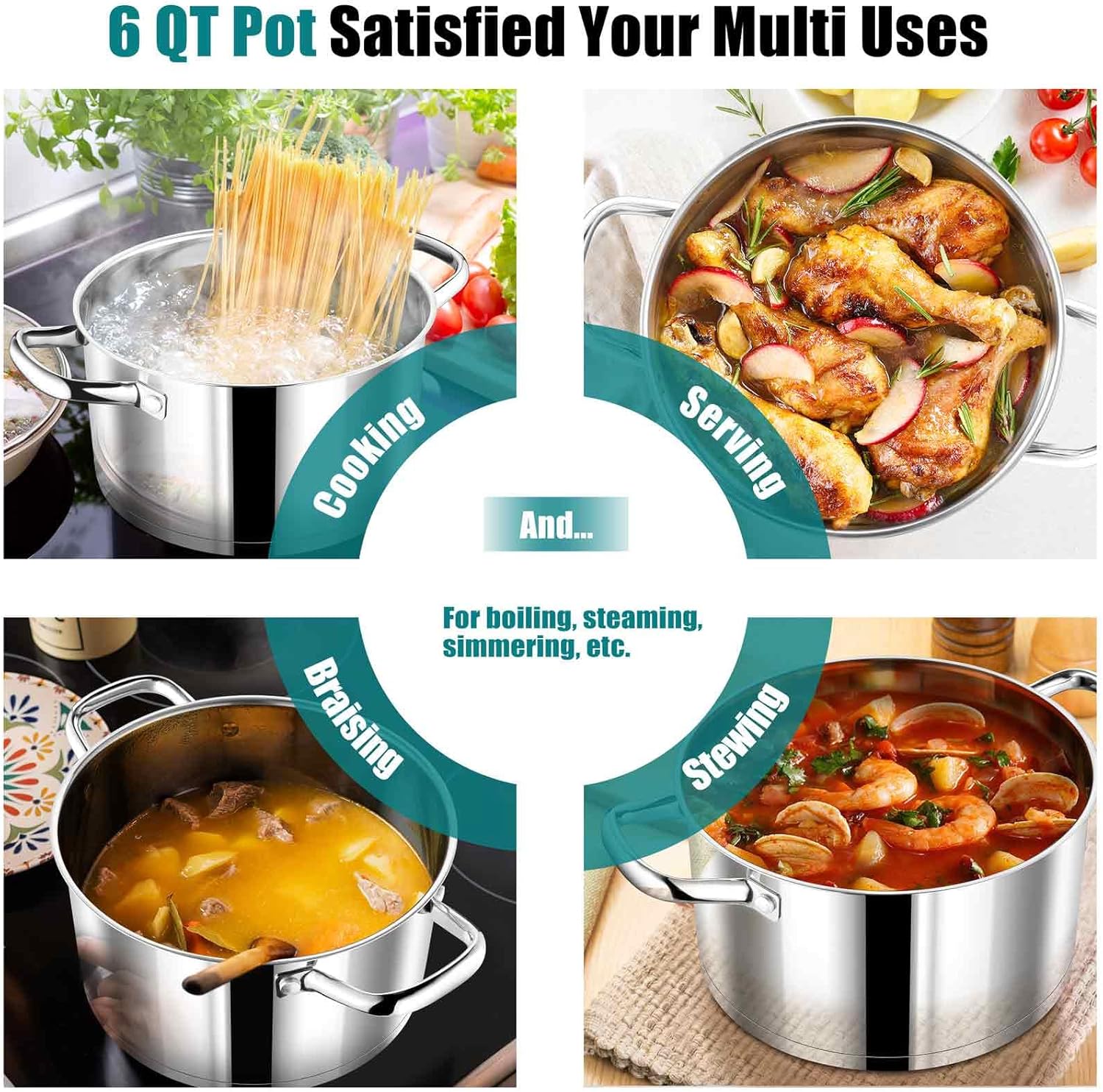 PP CHEF 6Qt Stockpot with Glass Lid and Tri-Ply Bottom