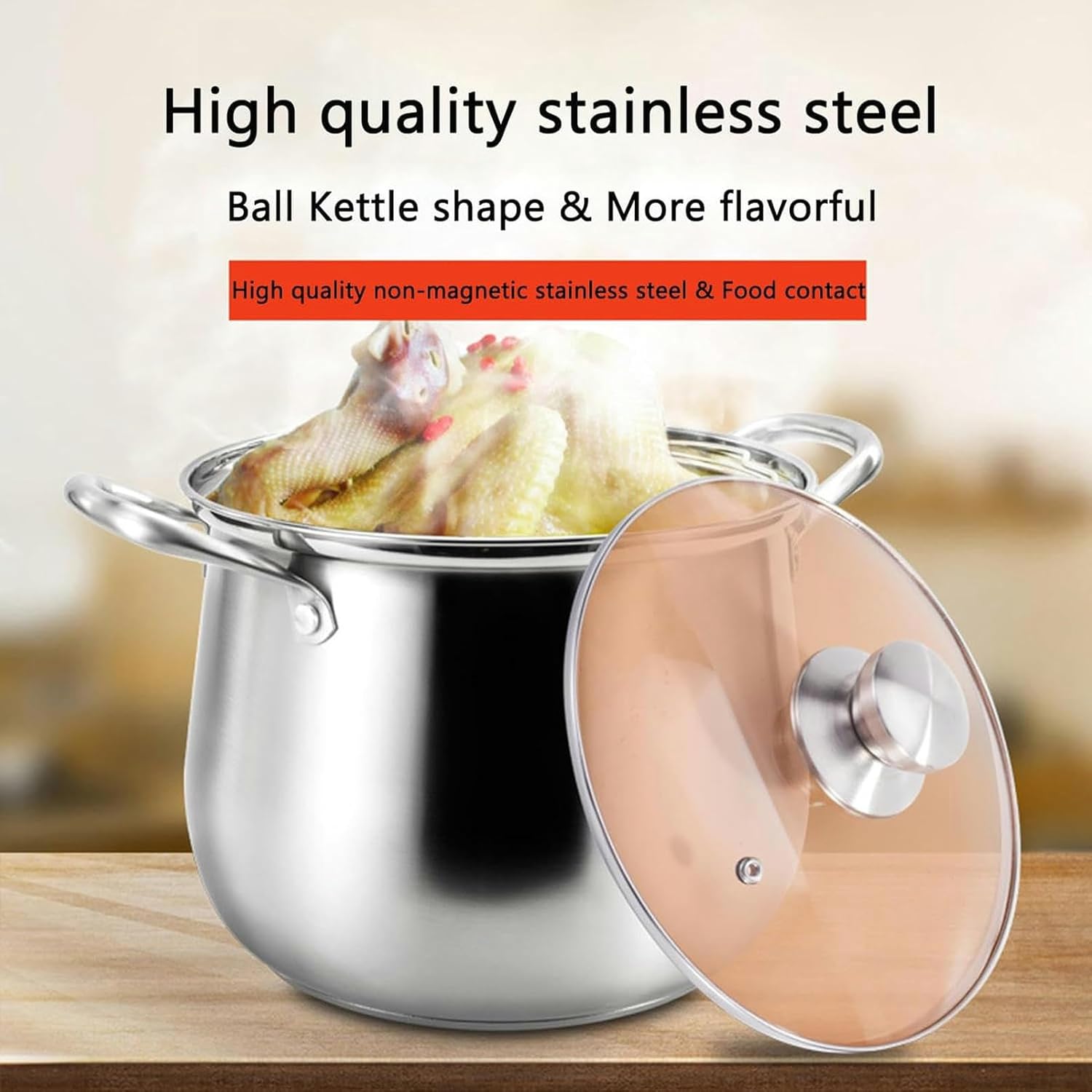 Stainless Steel Stockpot with Glass Lid for Cooking
