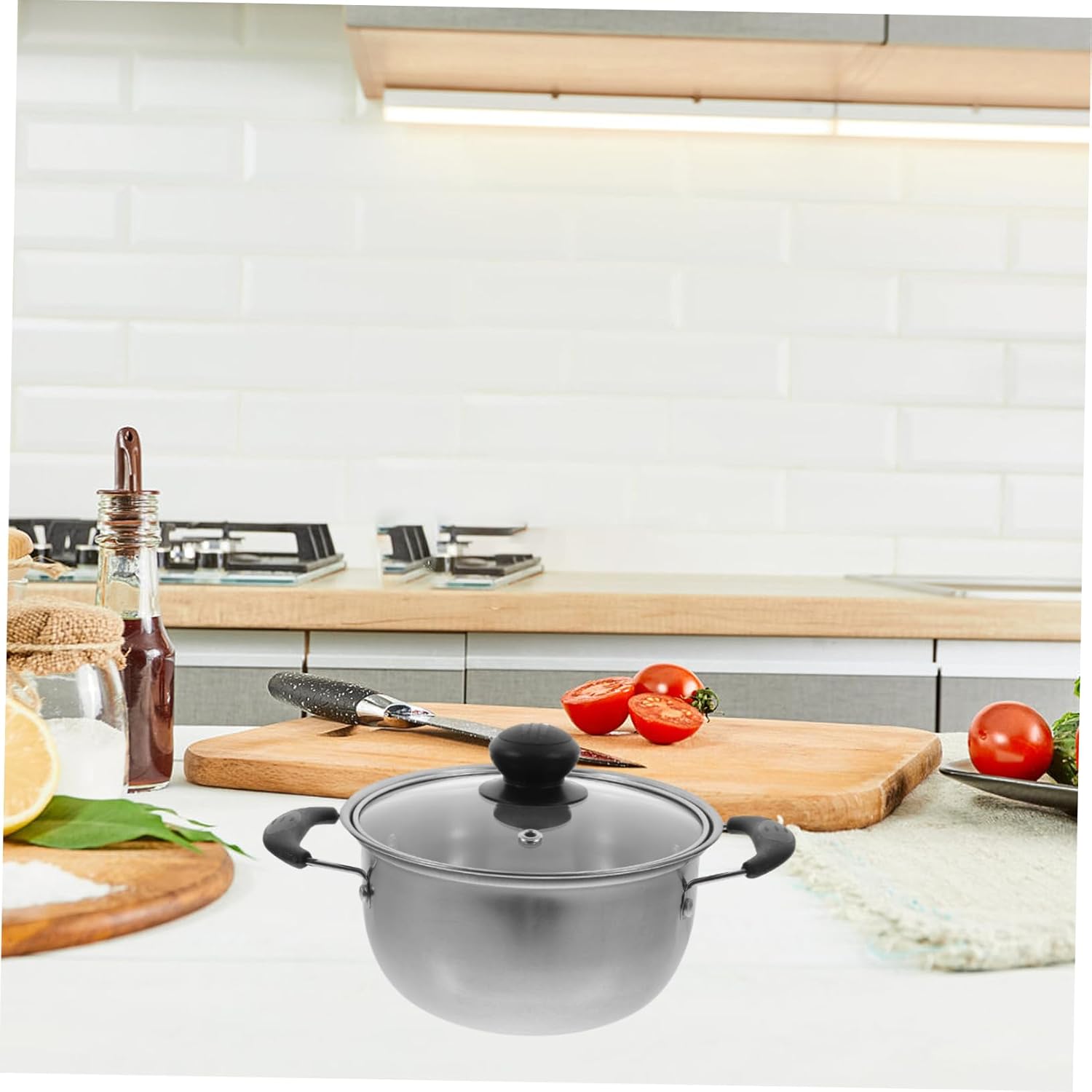 FONDOTIN 1pc Stainless Steel Small Stock Pot with Lid