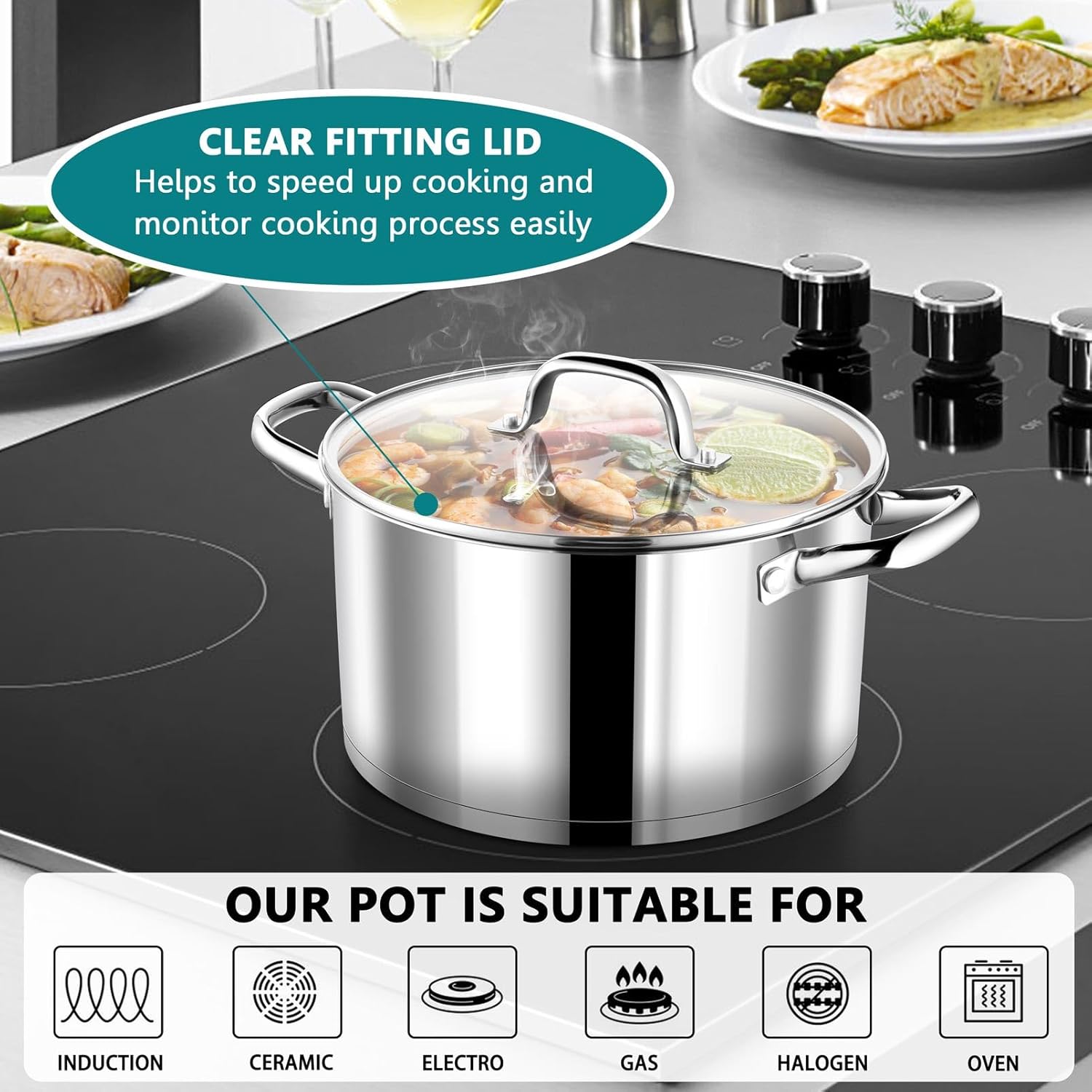 PP CHEF 6Qt Stockpot with Glass Lid and Tri-Ply Bottom