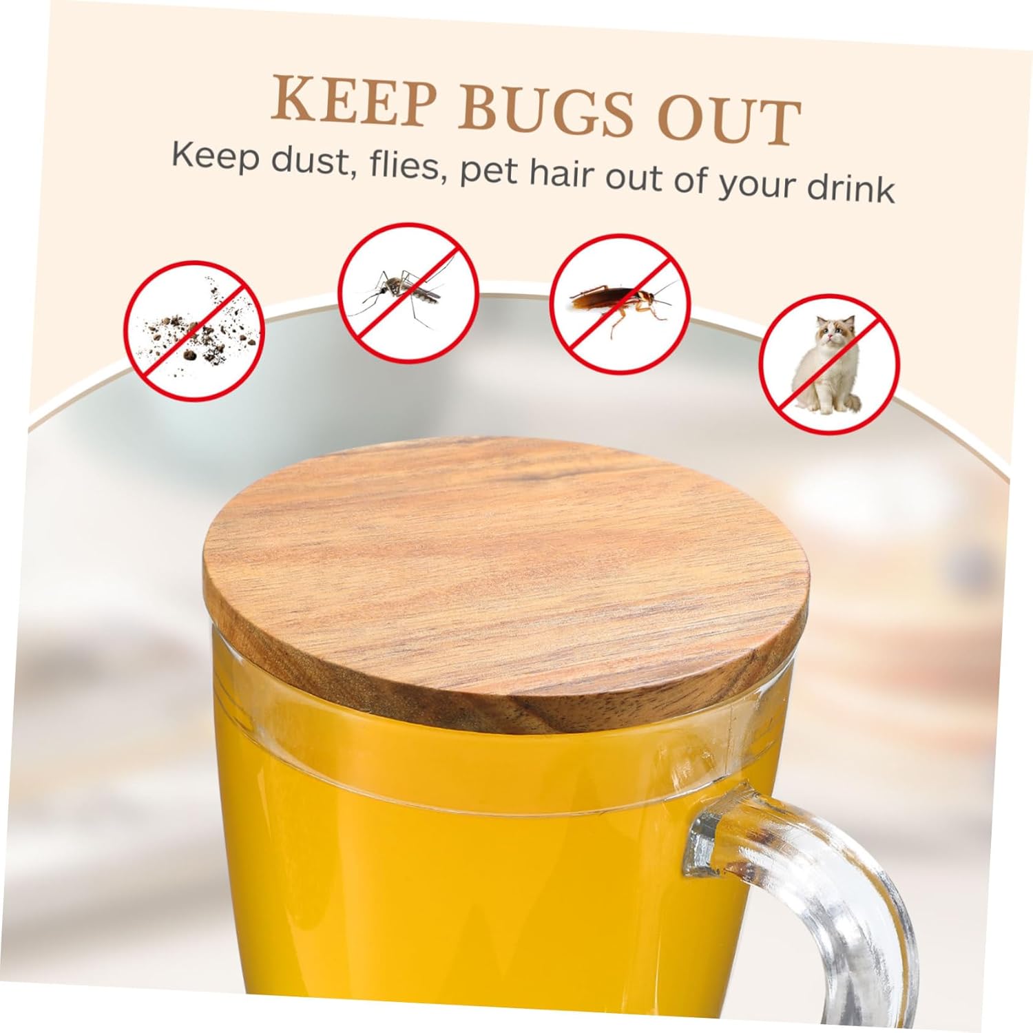 4-Piece Acacia Wooden Lid Set for Warm Drinks