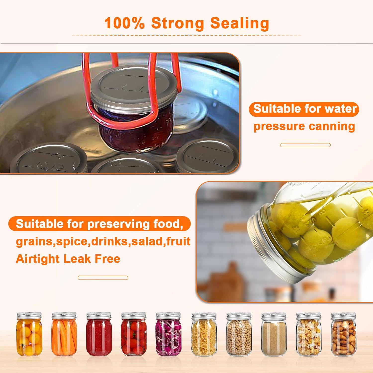 52PCS Mason Jar Lids RingsReusable Airtight Canning Jar lids for Home Kitchen