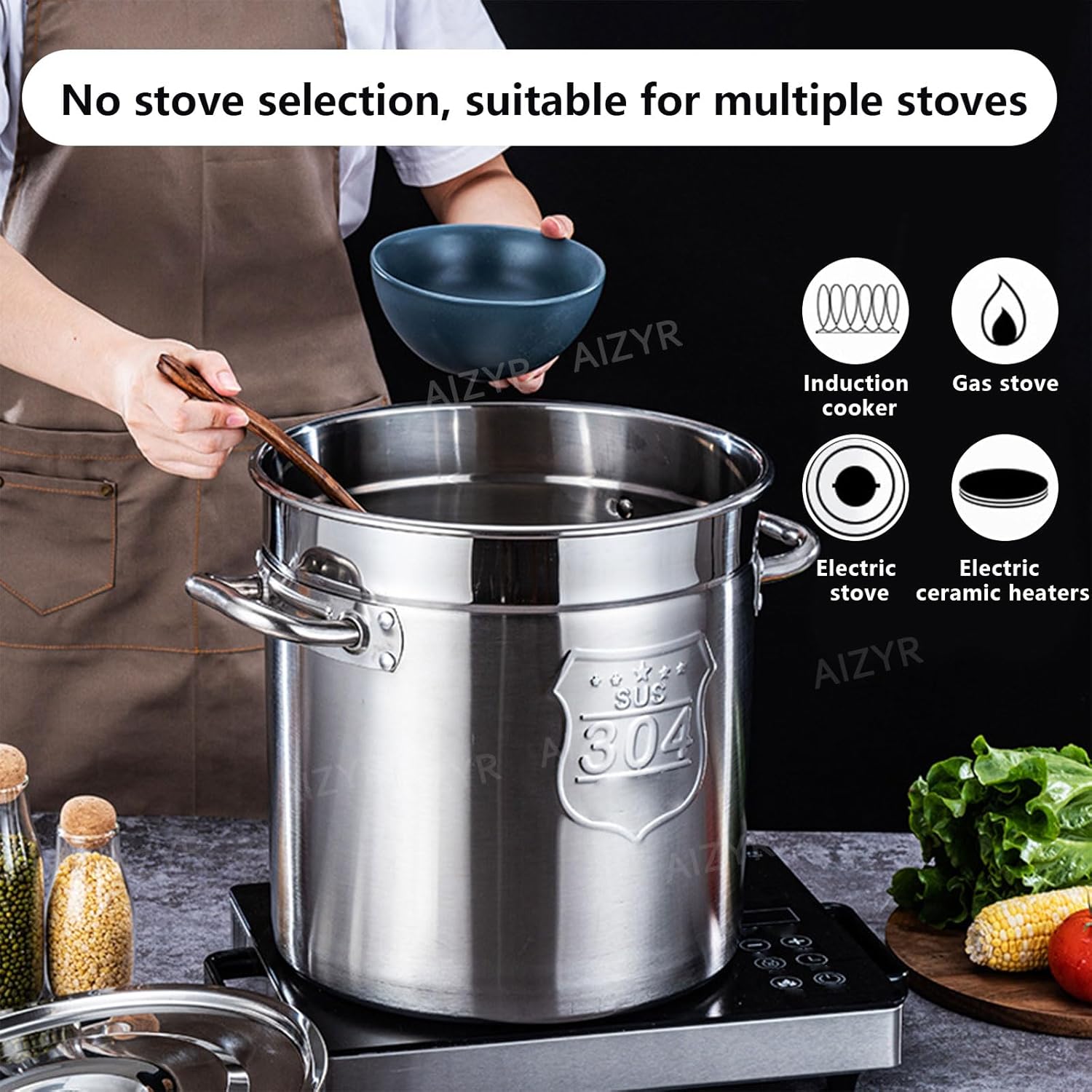 AIZYR 304 Stainless Steel Stock Pot with Lid