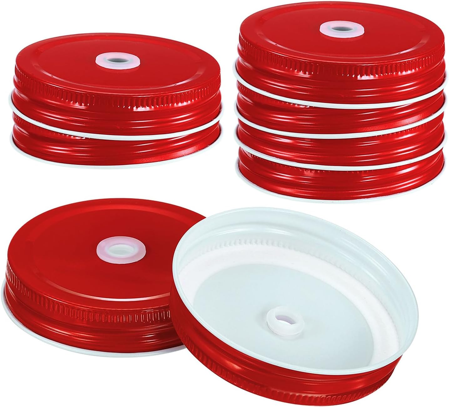 Uxcell 8Pcs Mason Jar Lids with Straw Hole Red