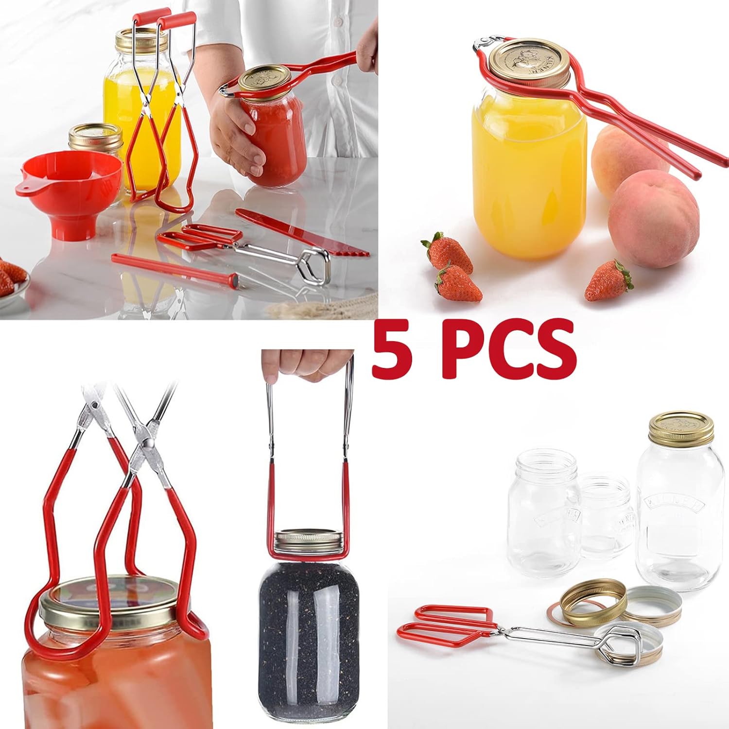 Disappears Canning Kit - 5PCS Stainless Steel Heat-Resistant Canning Essentials Set Red
