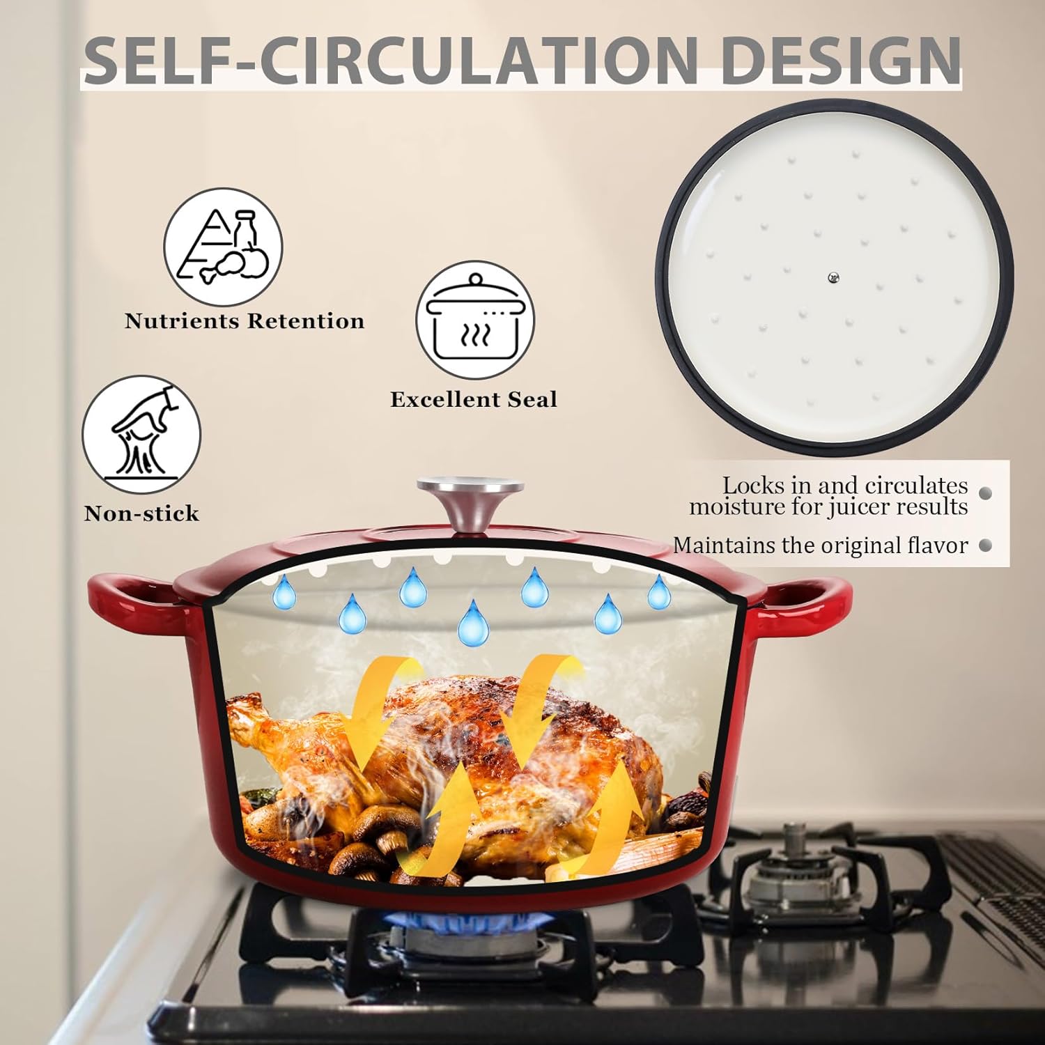 JoyfairDutch Oven Pot with Lid Red