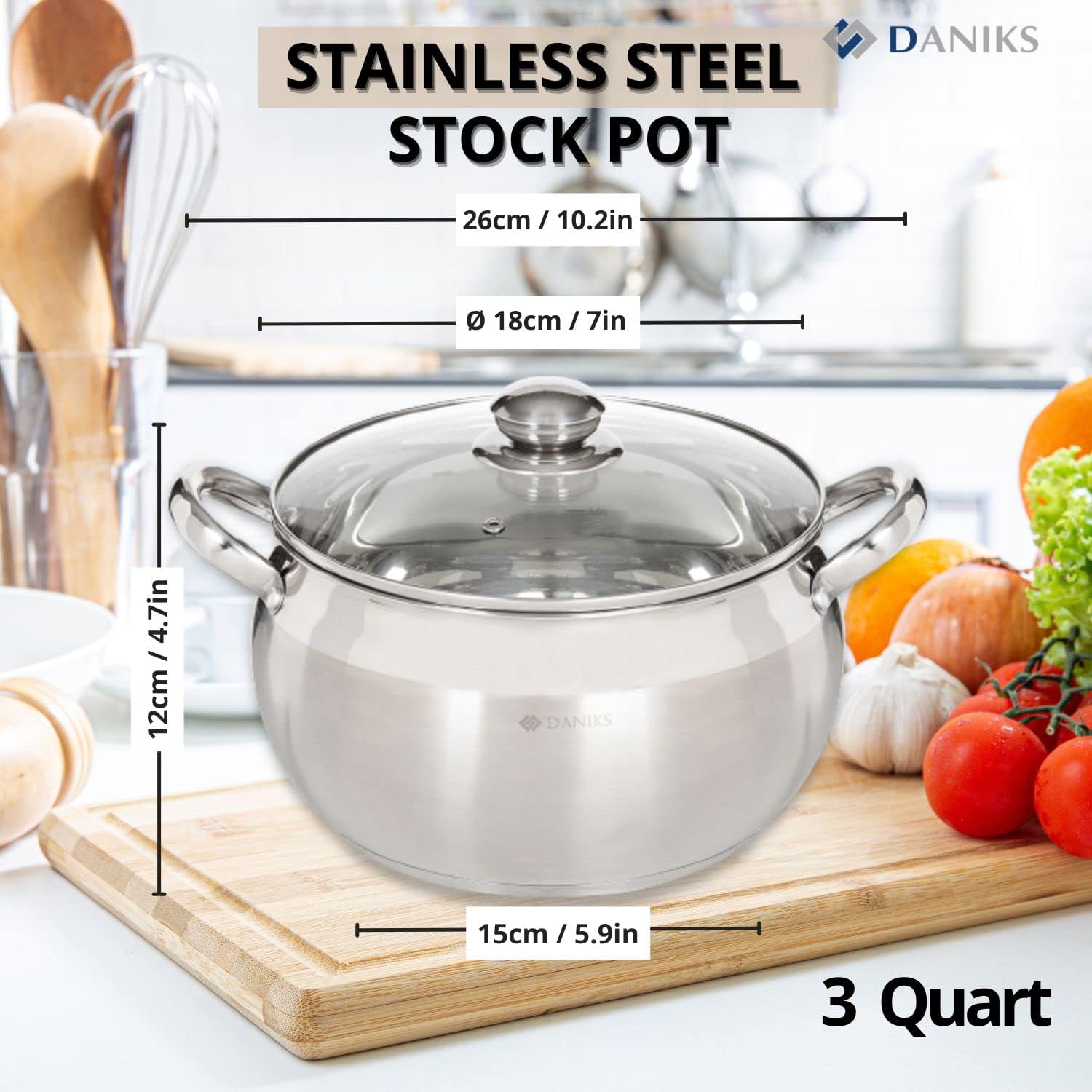 Daniks Classic Stainless Steel Stock Pot