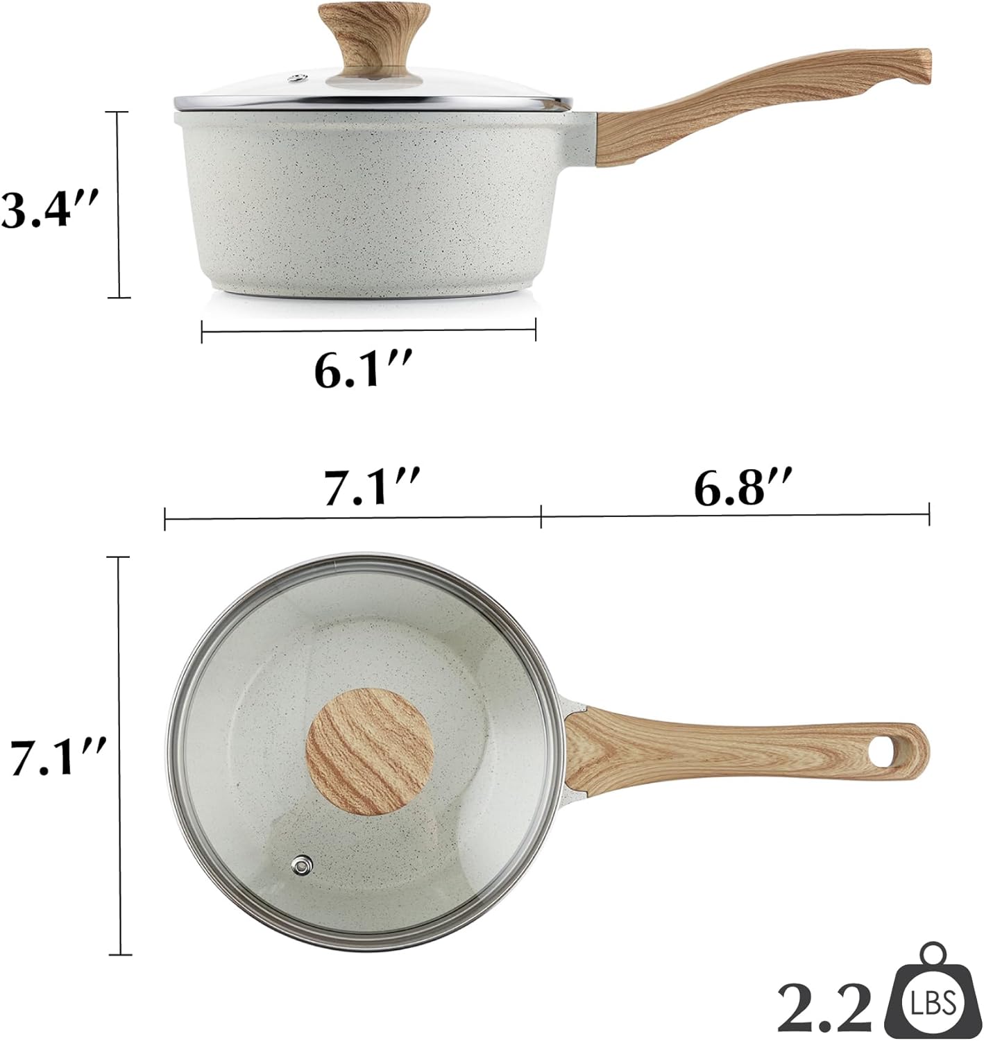 SENSARTE Kenshar-Premium Ceramis Nonstick Saucepan with Lid 20 Quarts PFOAPFAS Free