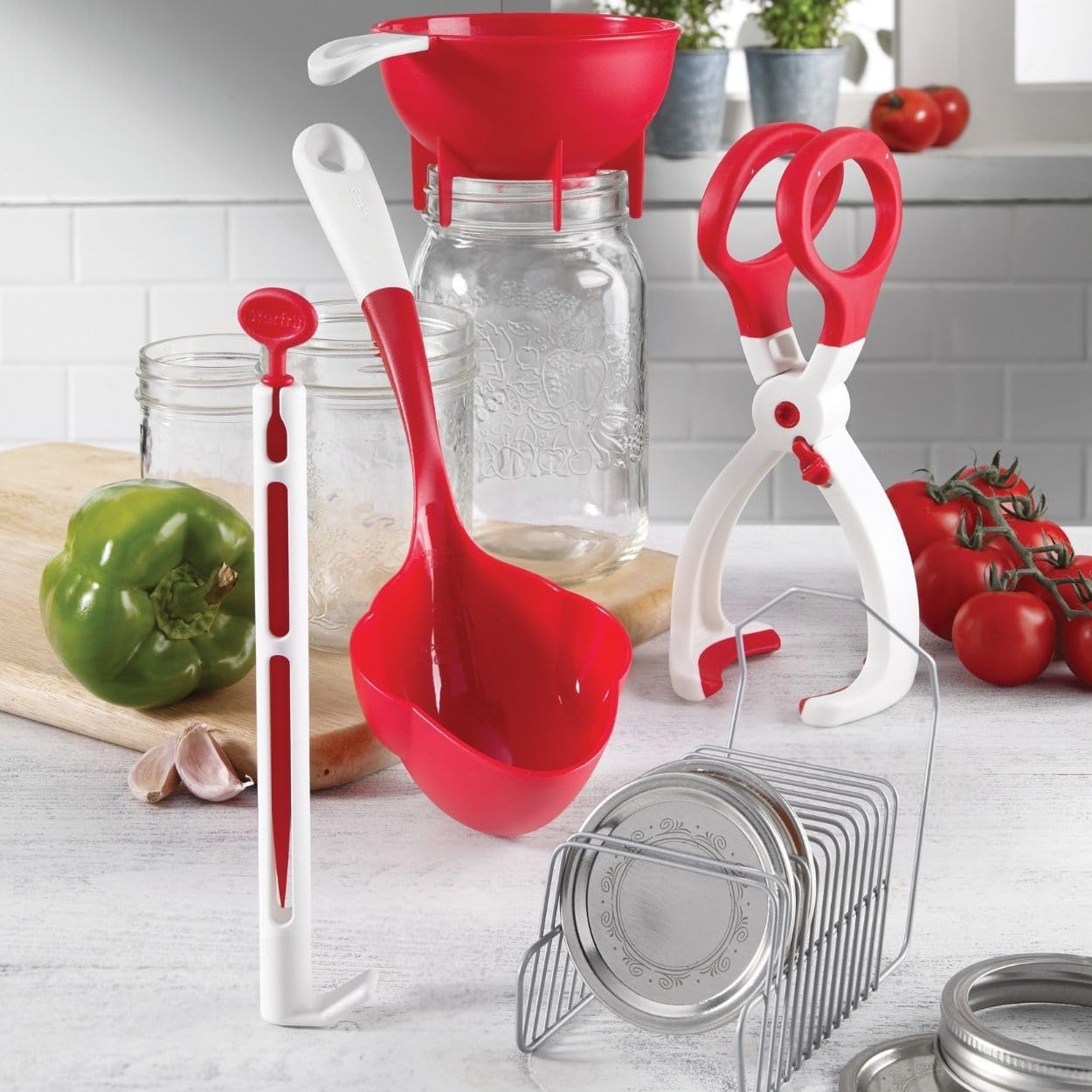 5-Piece Canning Set Medium Red Jar for Home Use