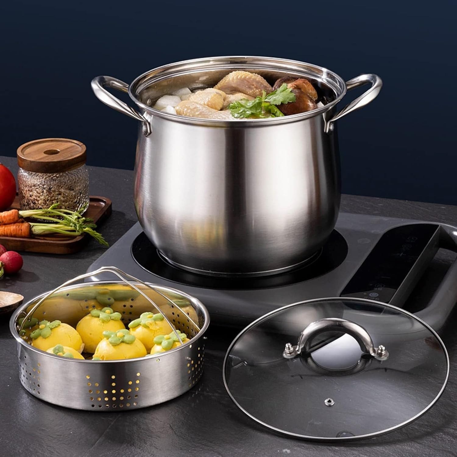 Stainless Steel Stockpot with Lid Nonstick for Soups Stews Pasta 22cm