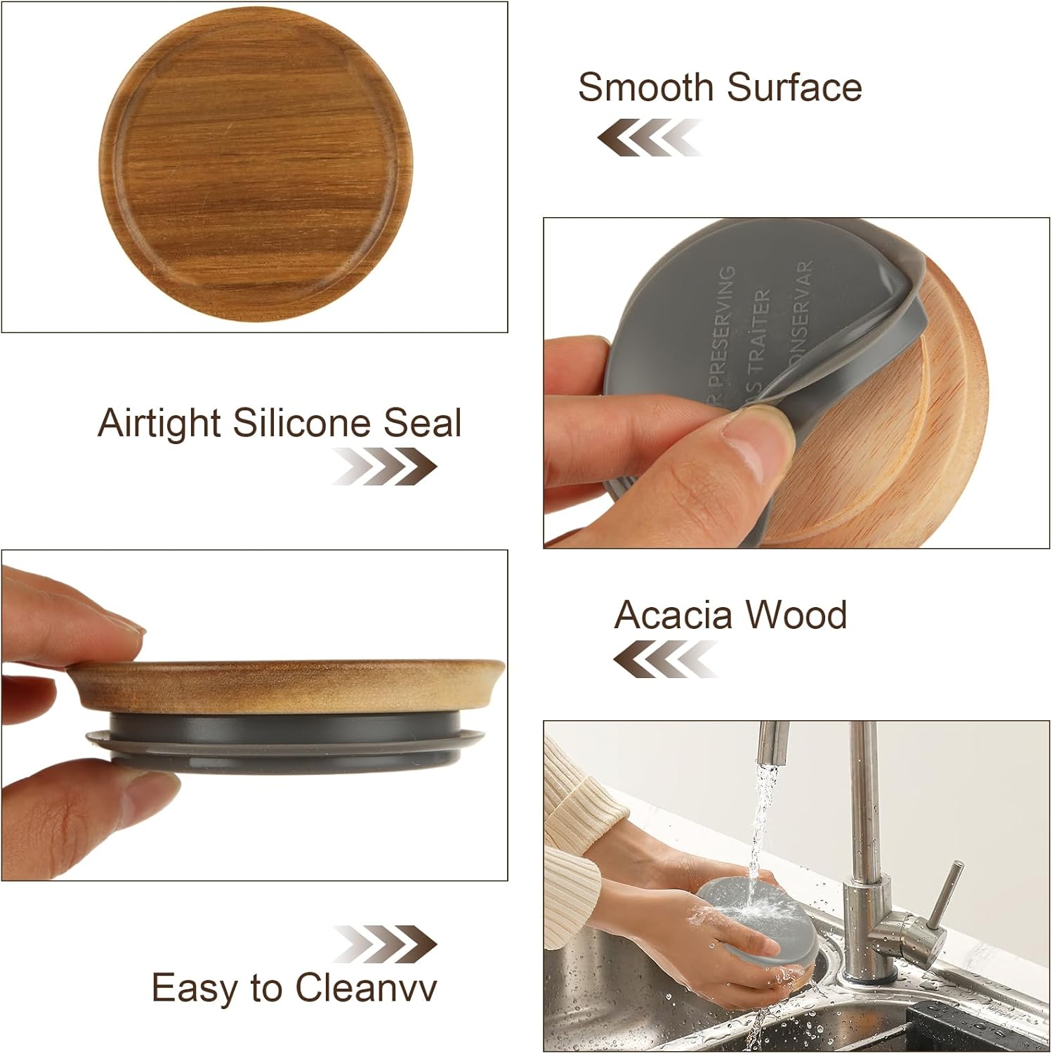 12PCS Acacia Wooden Mason Jar Lids