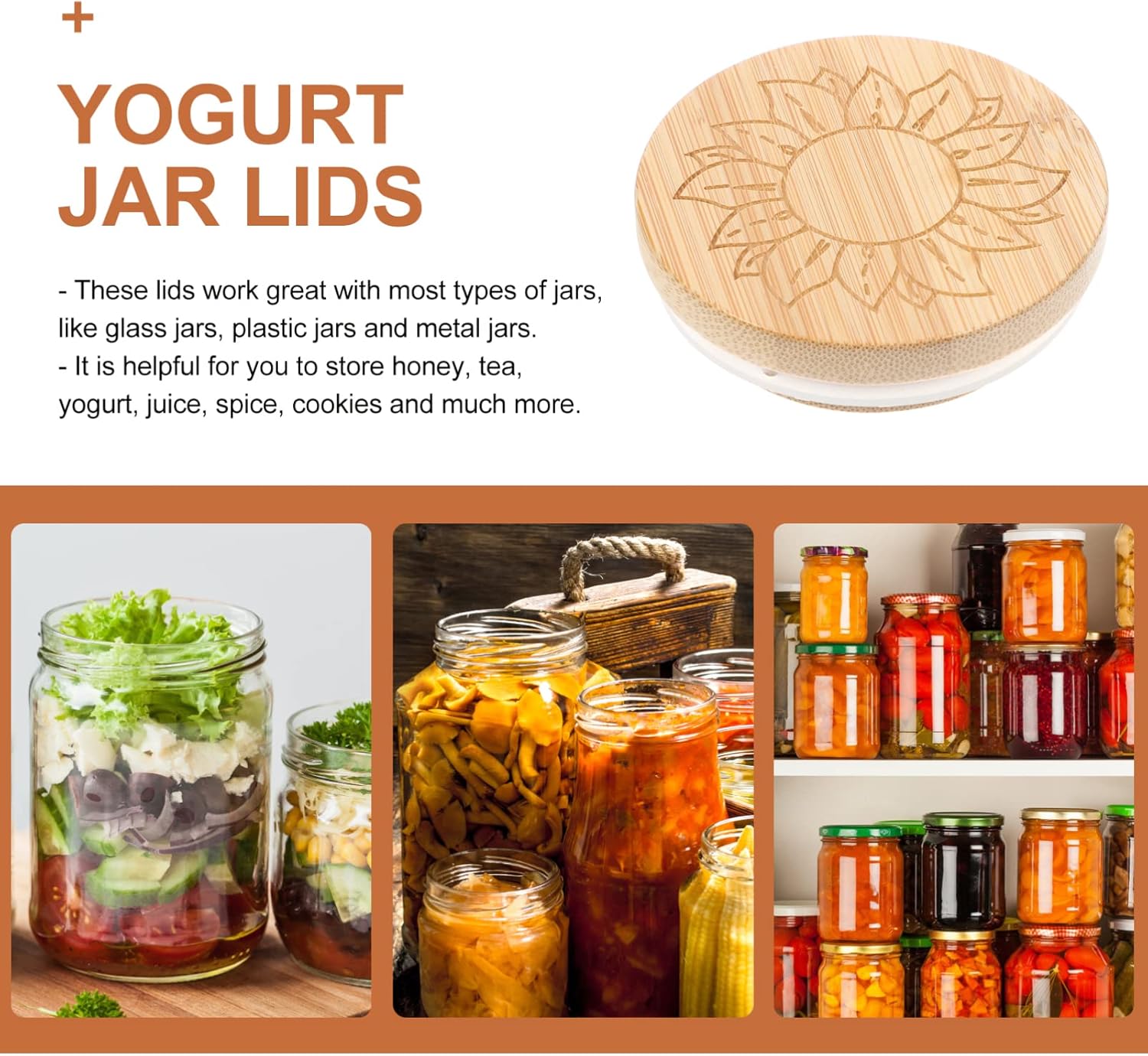 PRETYZOOM 8pcs Airtight Lid Glass Jar Covers for Storage and Baking