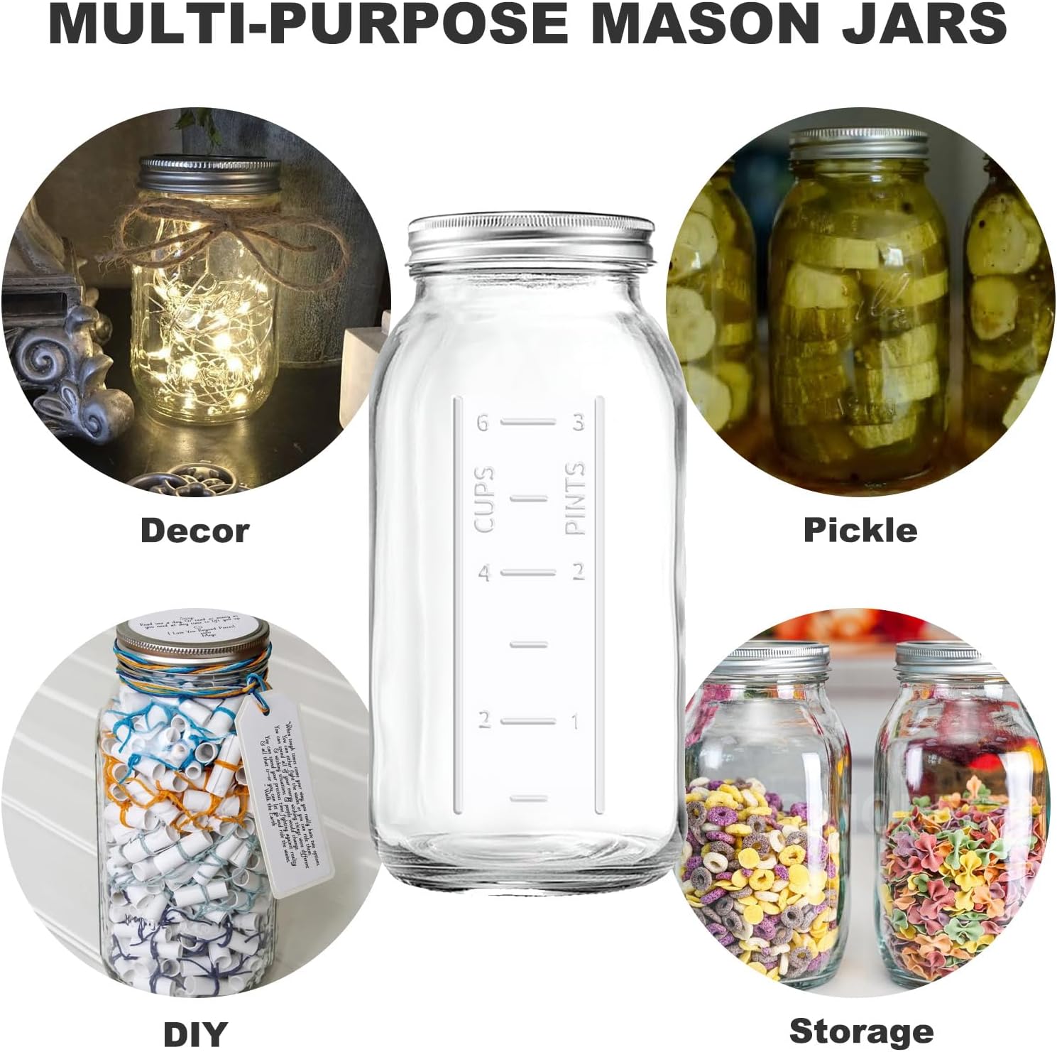 FyndraX 64 OZ Wide Mouth Mason Jars with Lids Pack of 3