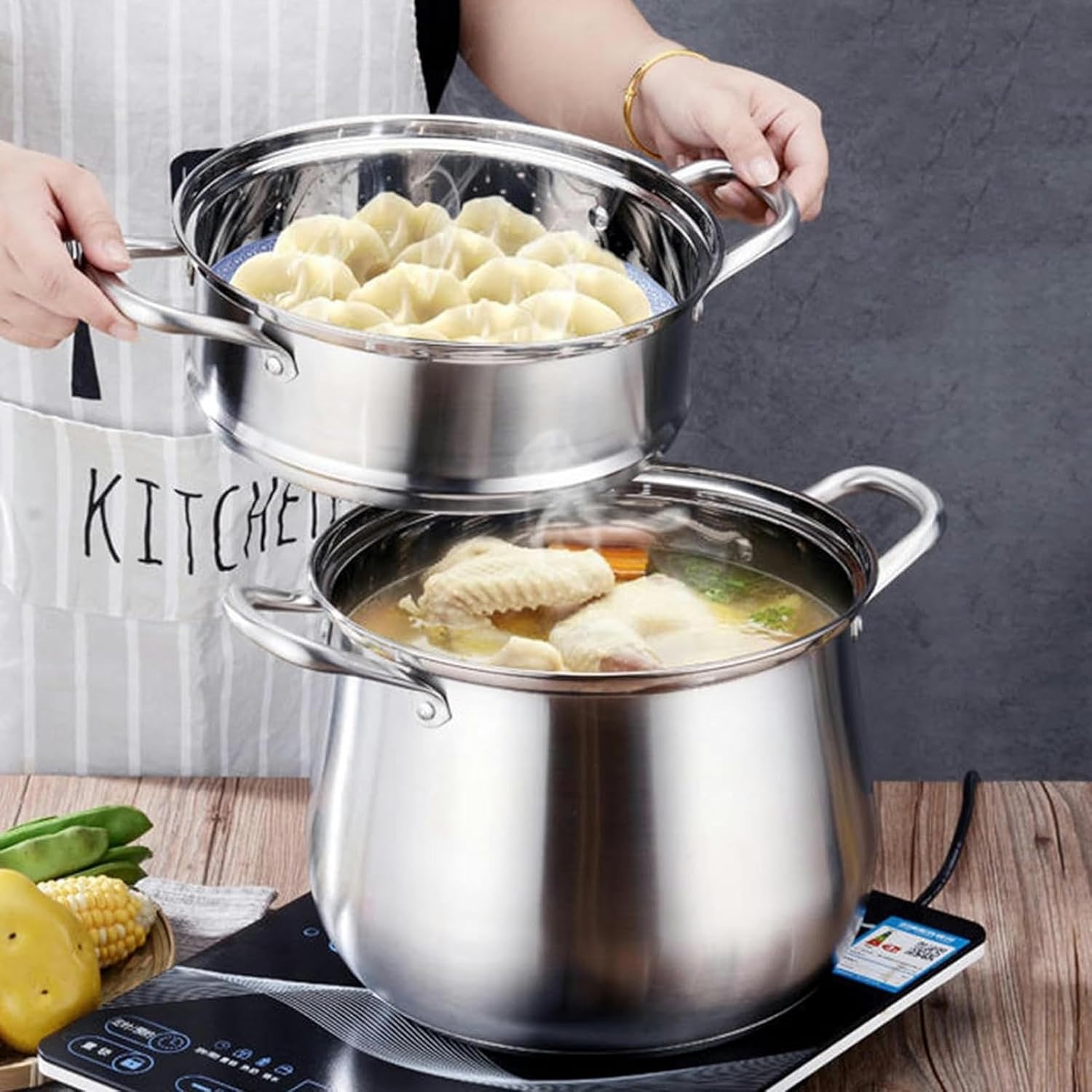 LGEOELIAS 28cm Stainless Steel Stock Pot