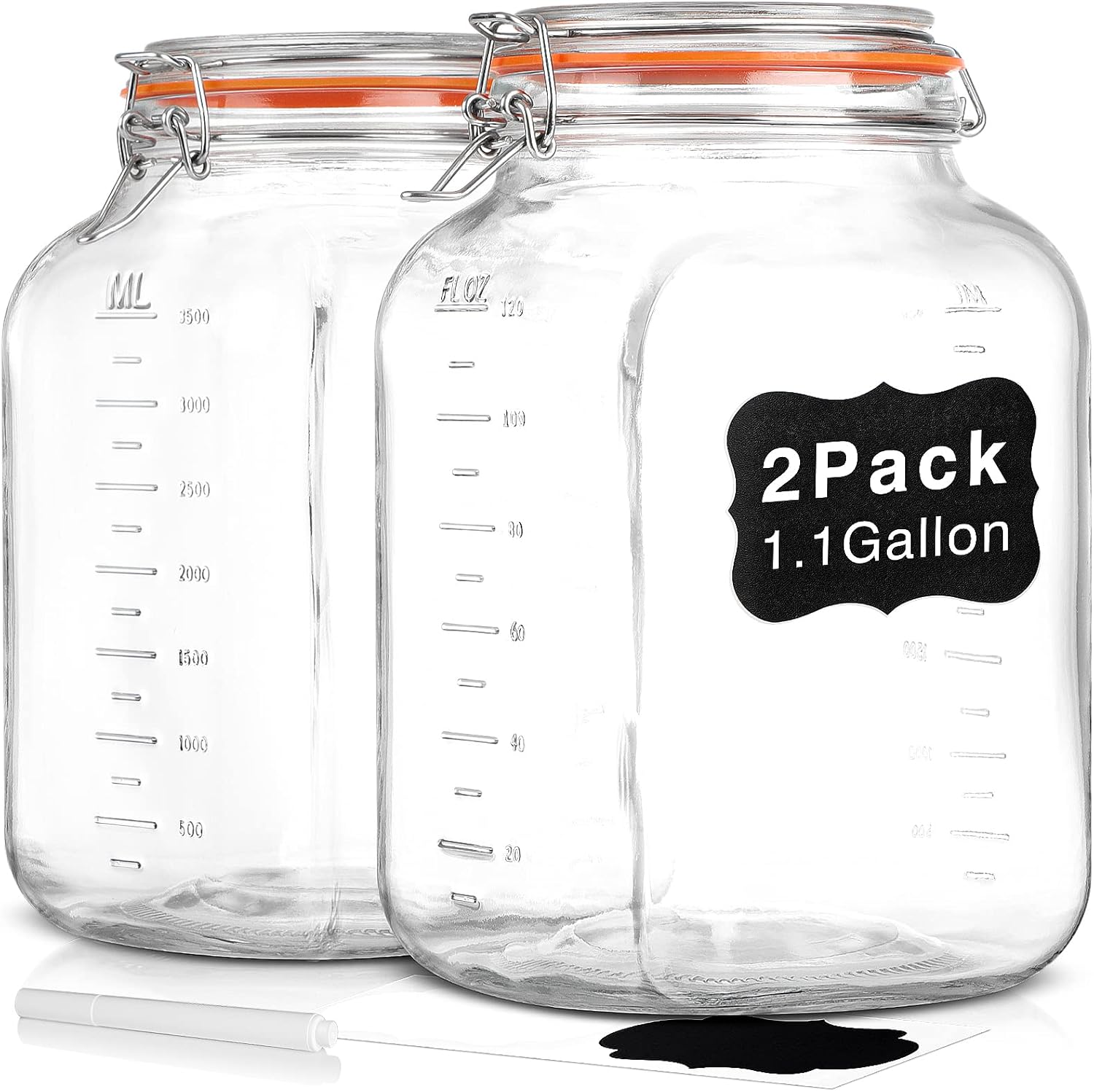 Qianfenie UPGRADE 2-Pack Square Super Wide Mouth Airtight Glass Storage Jars