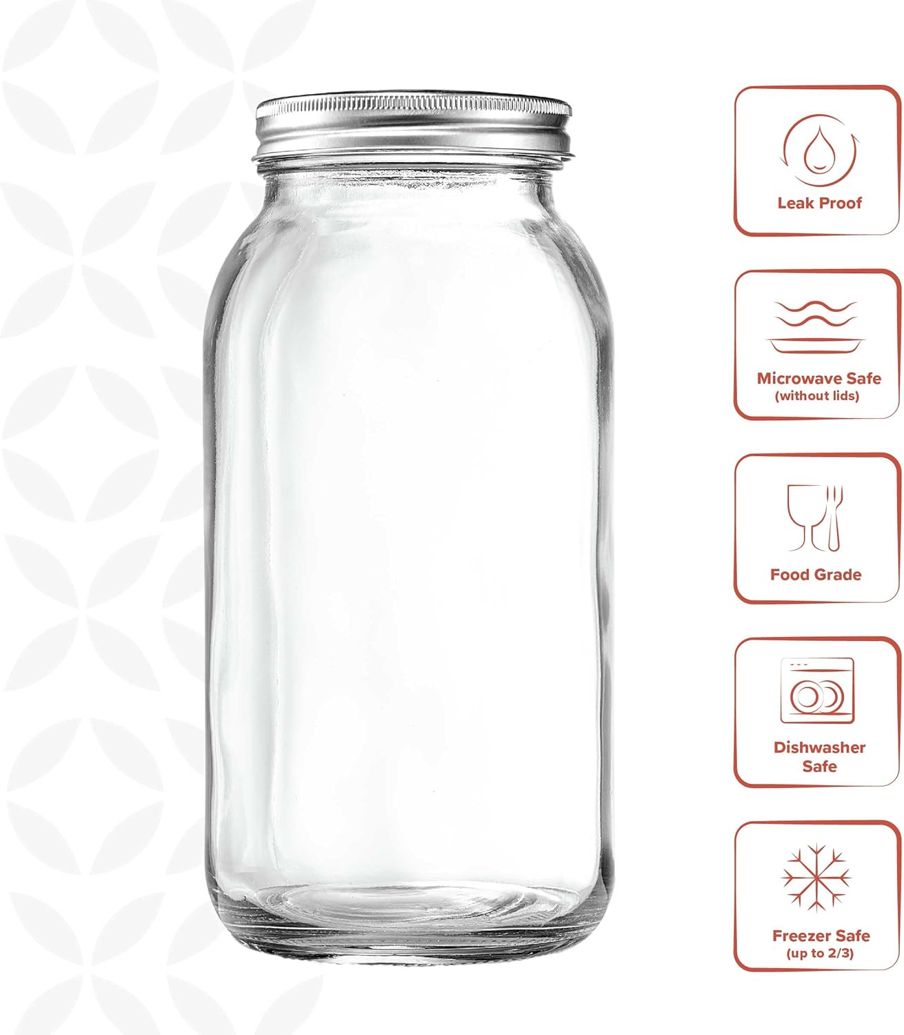 GLING 64 oz Wide-Mouth Glass Mason Jars with Airtight Lids 1