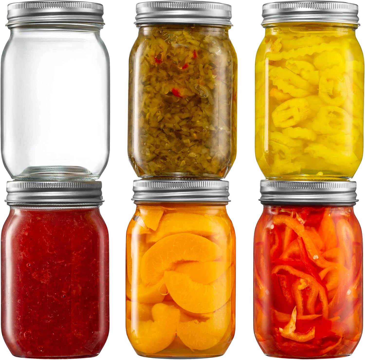 16oz Glass Mason Jars with Lids for Canning Preserving Meal Prep