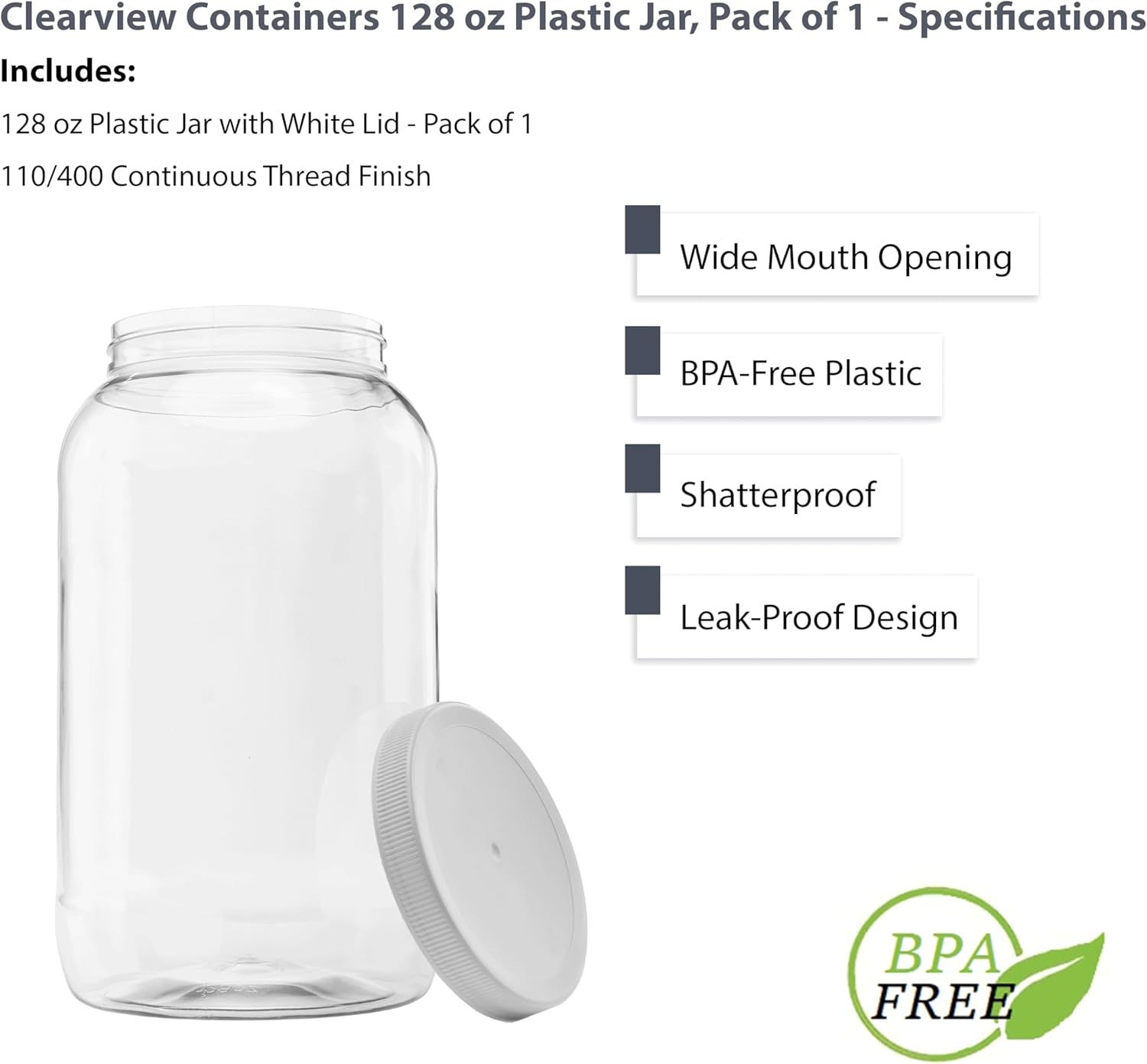 128-Ounce Jar Leak-Proof Lid BPA-Free