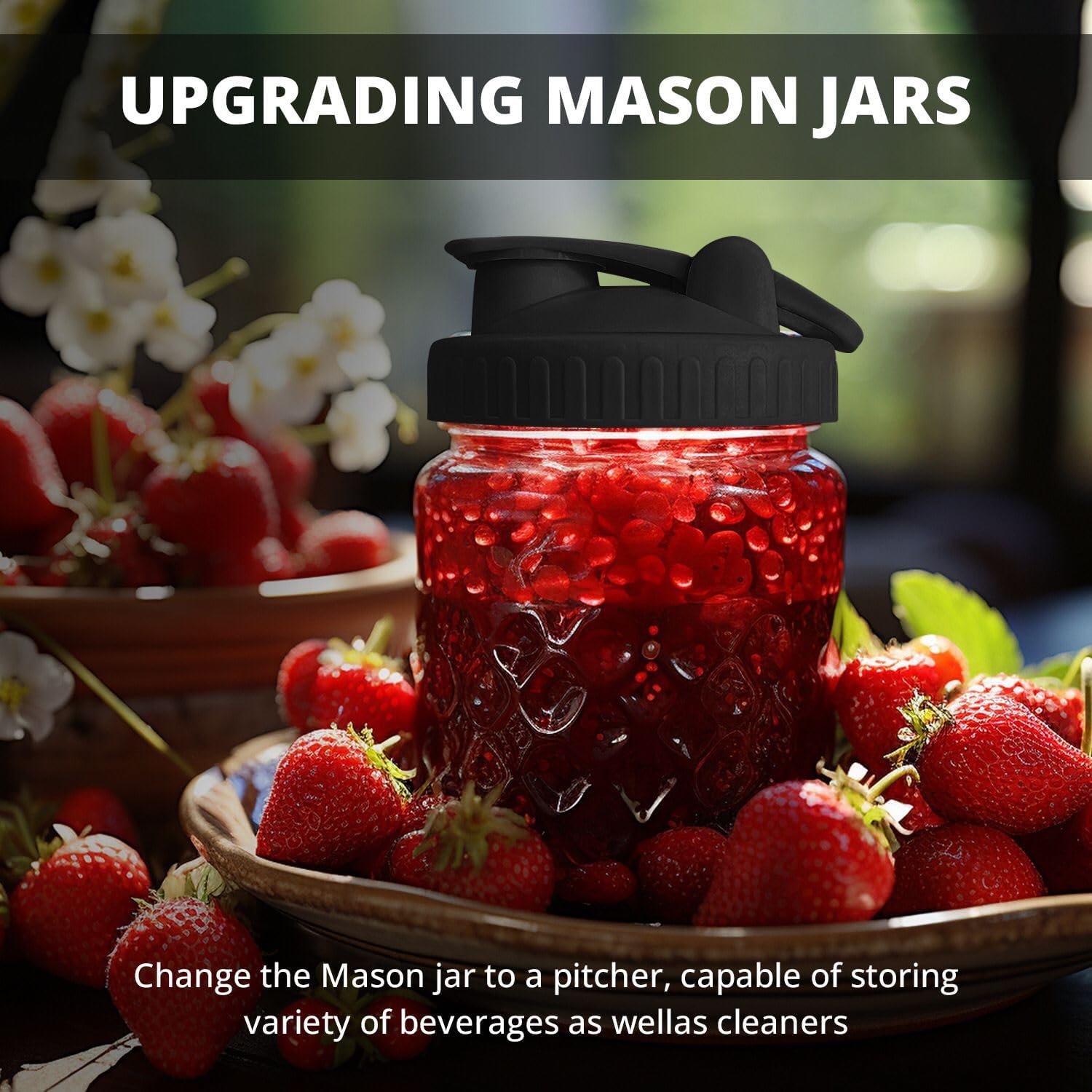 2 Pack Wide Mouth Flip Cap Mason Jar Lids Black