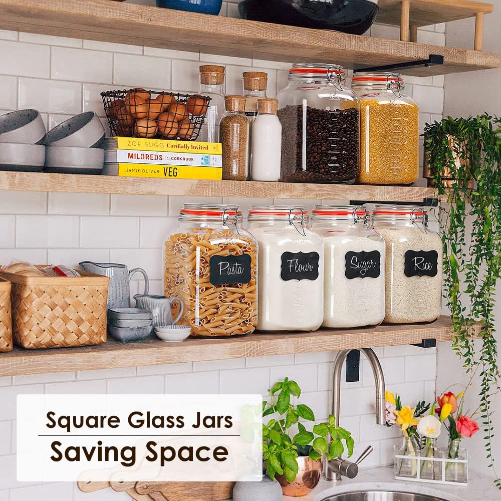 Qianfenie UPGRADE 2-Pack Square Super Wide Mouth Airtight Glass Storage Jars
