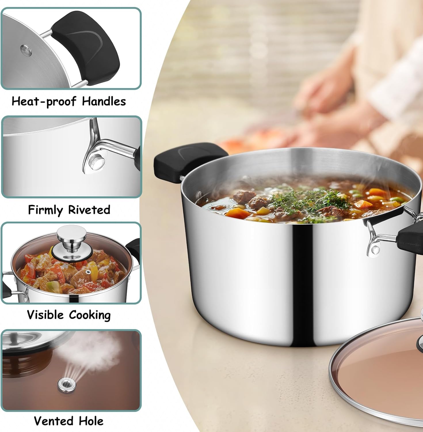TeamFar 6QTStainless Steel Stockpot Set