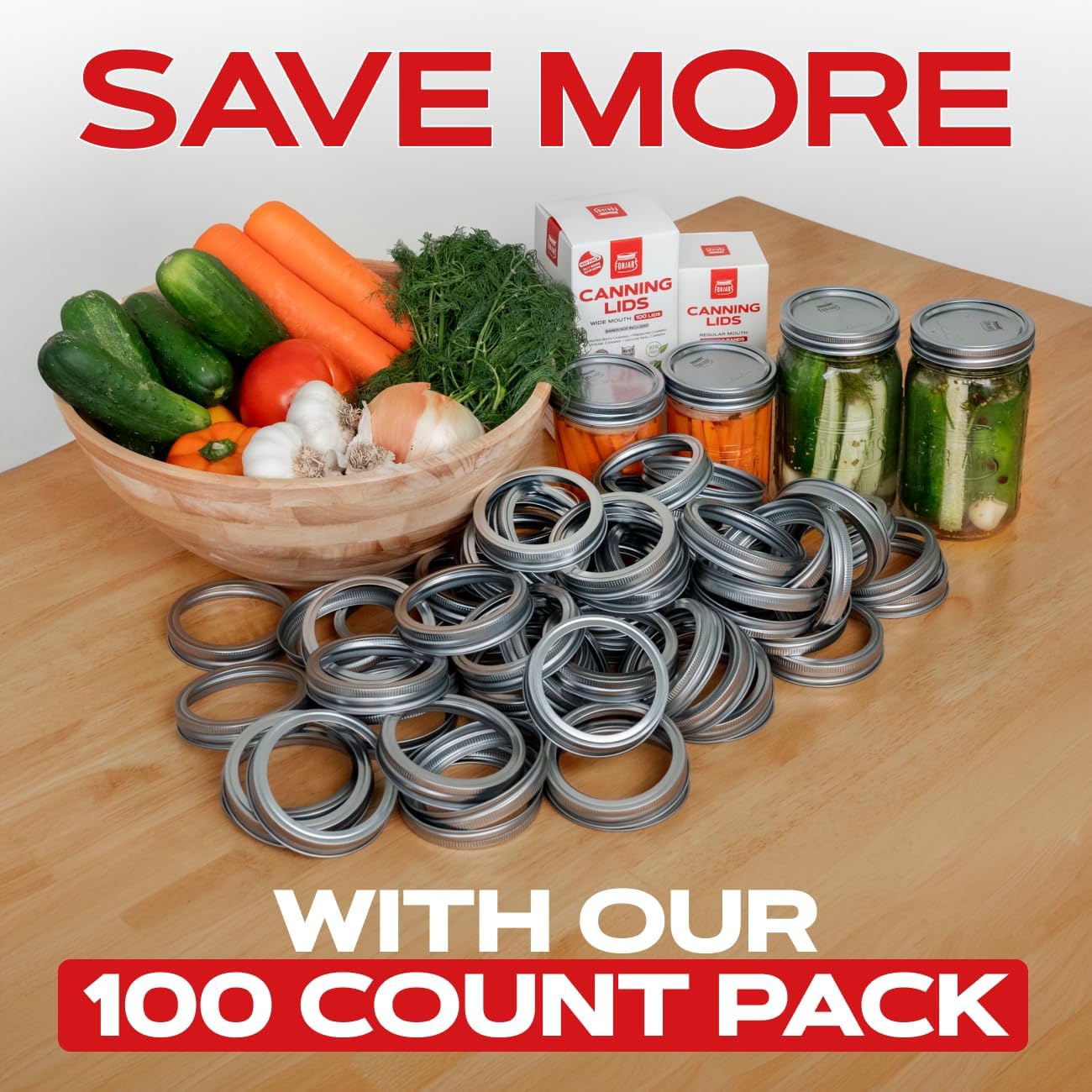 FORJARS 100-Piece Set of Wide Mouth Canning Rings