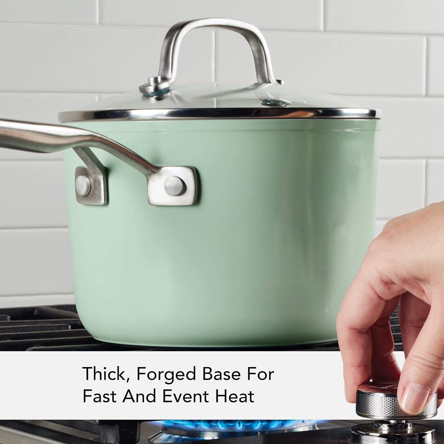 3 Quart KitchenAid Hard Anodized Ceramic Nonstick Sauce Pan With Lid Pistachio