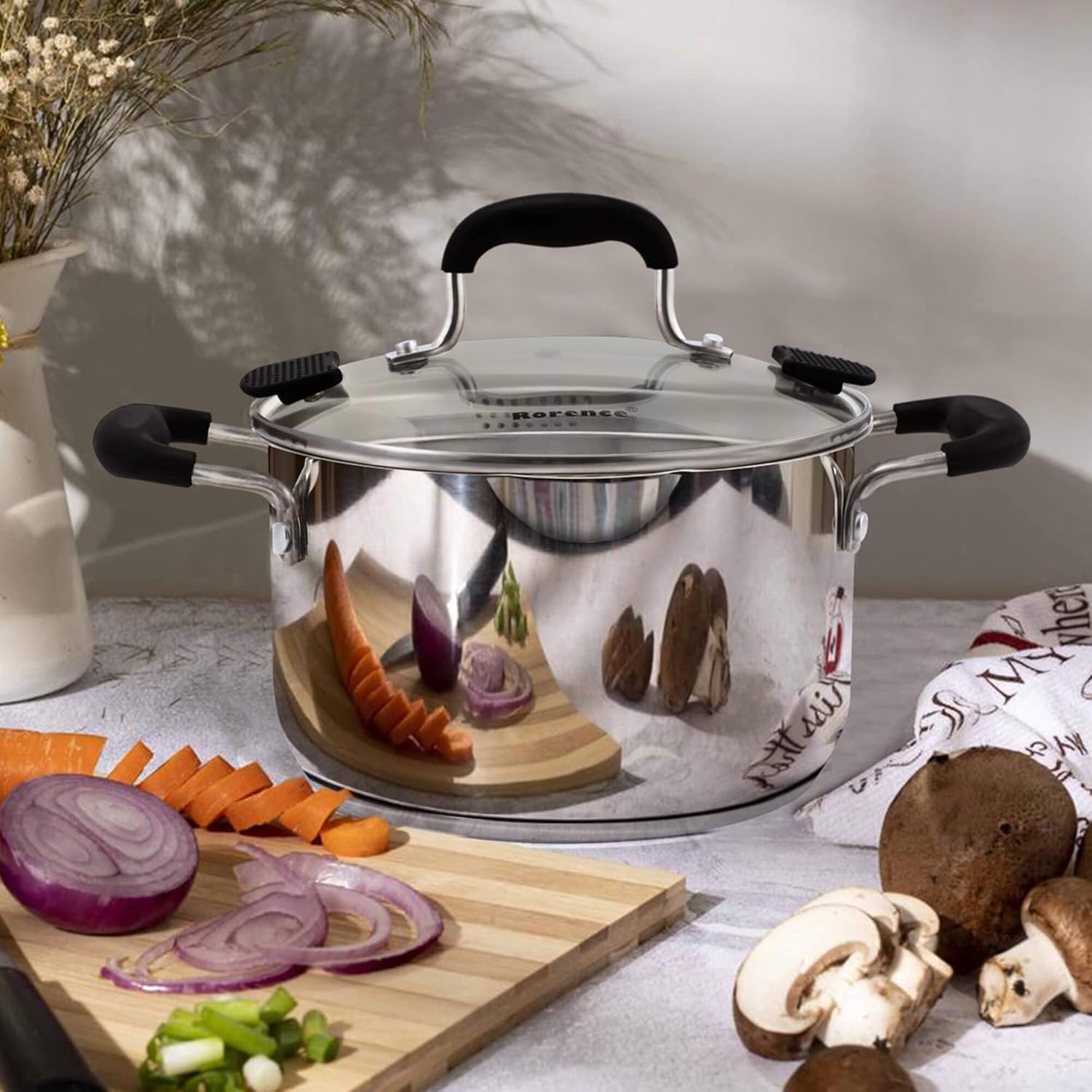 Rorence 37 Quart Stock Pot with Glass Lid and Strainer