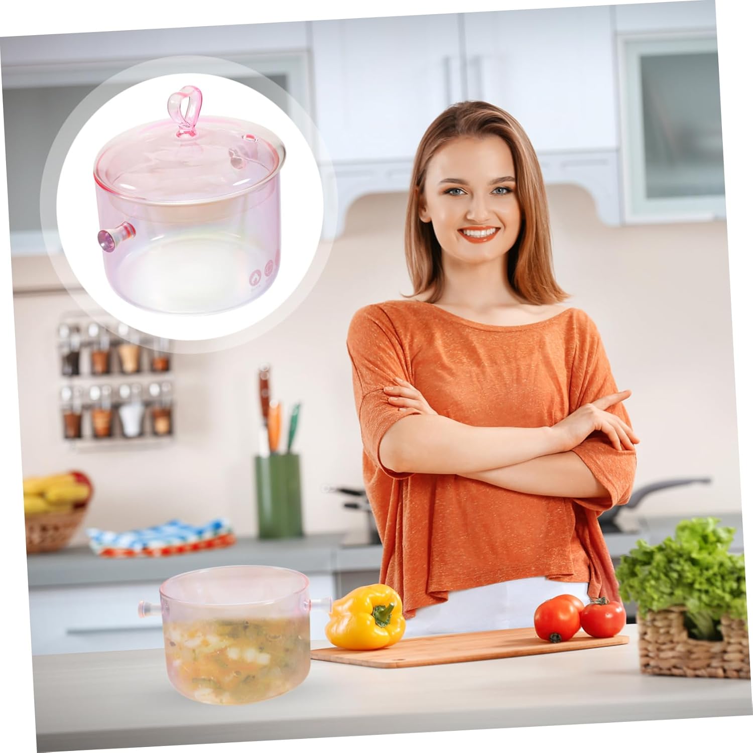 Versatile 1600ml Glass Pot with Double Handles for Noodles Soup