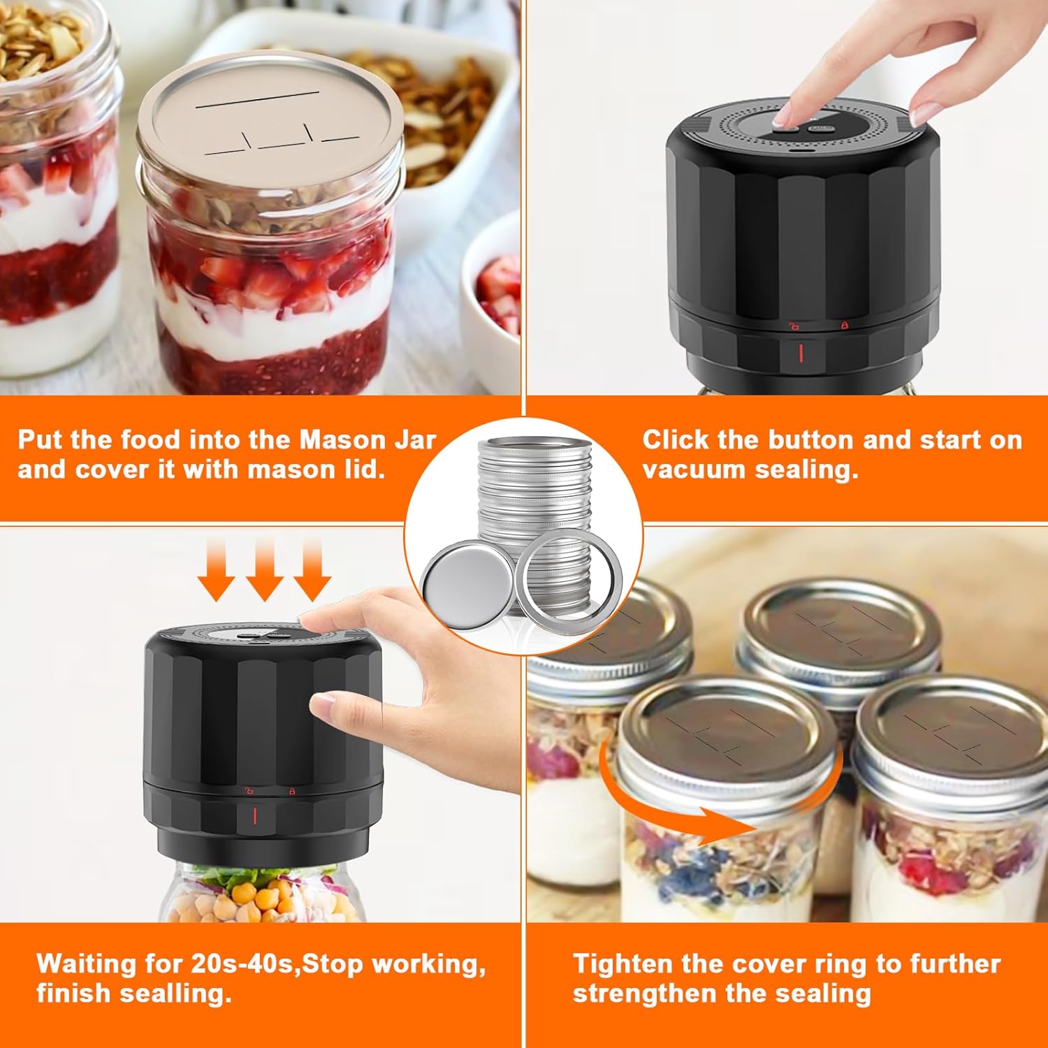 52PCS Mason Jar Lids RingsReusable Airtight Canning Jar lids for Home Kitchen