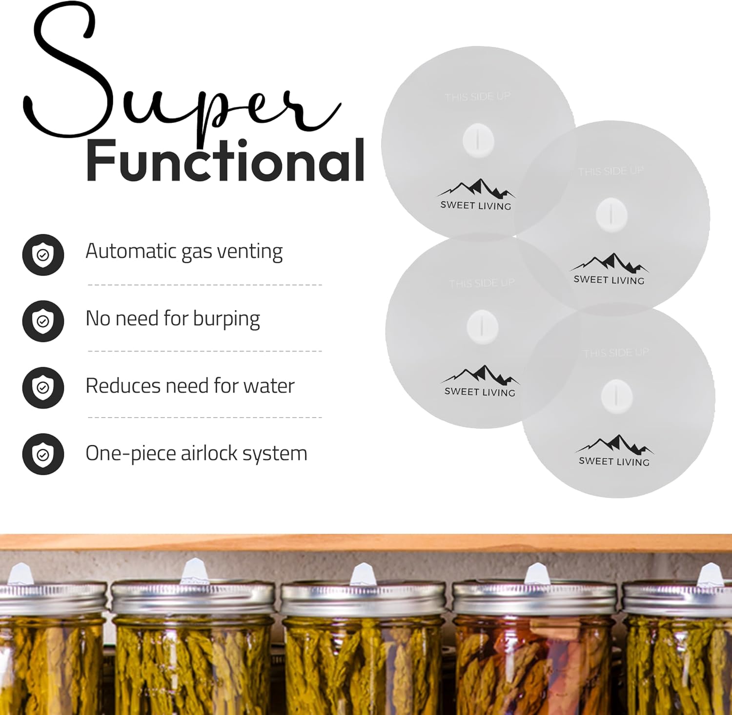 Semi-Translucent Silicone Fermenting Lids for Mason Jars Pack of 4